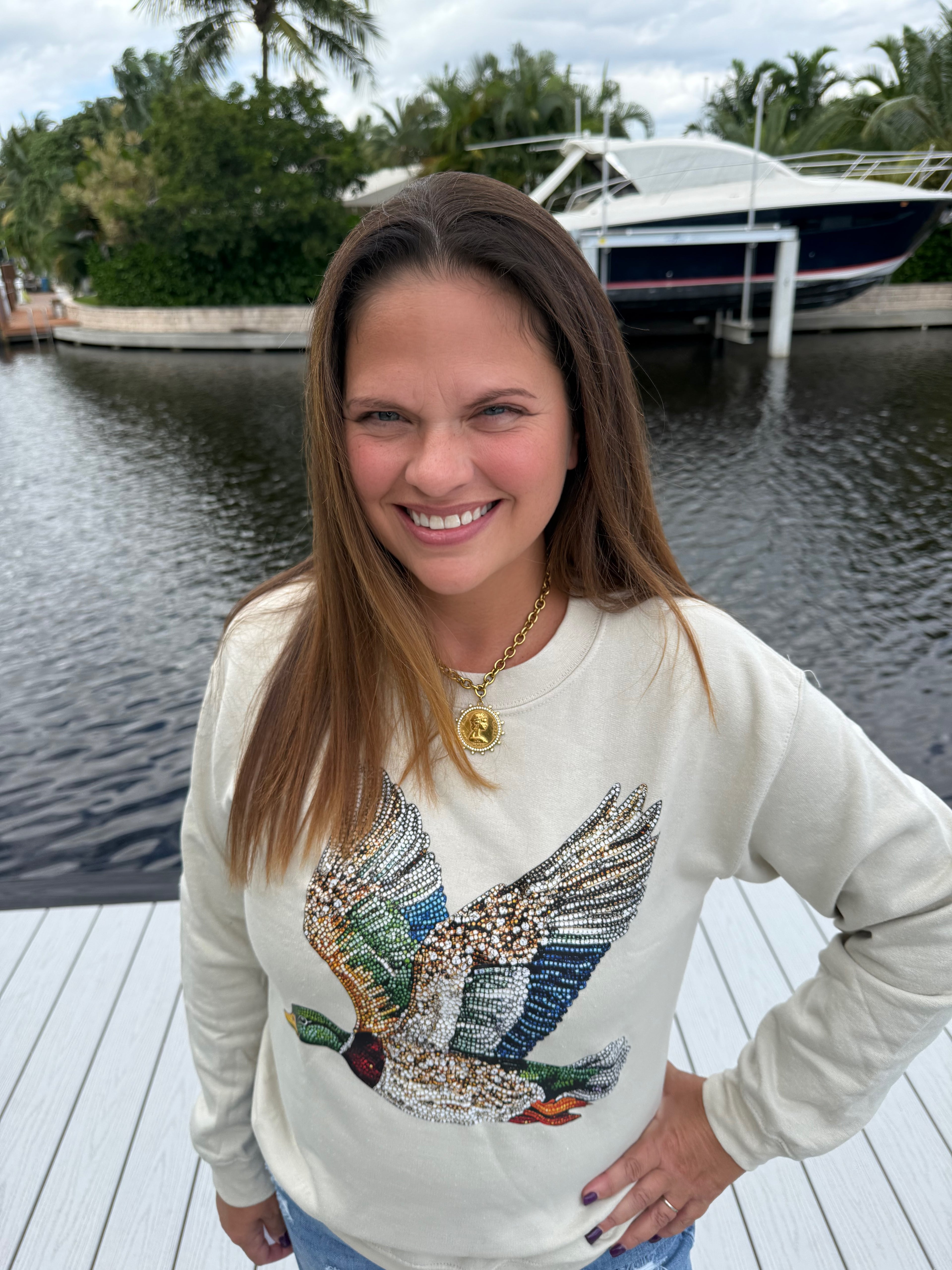 Faux Sequin Duck Sweatshirt - BFF Here