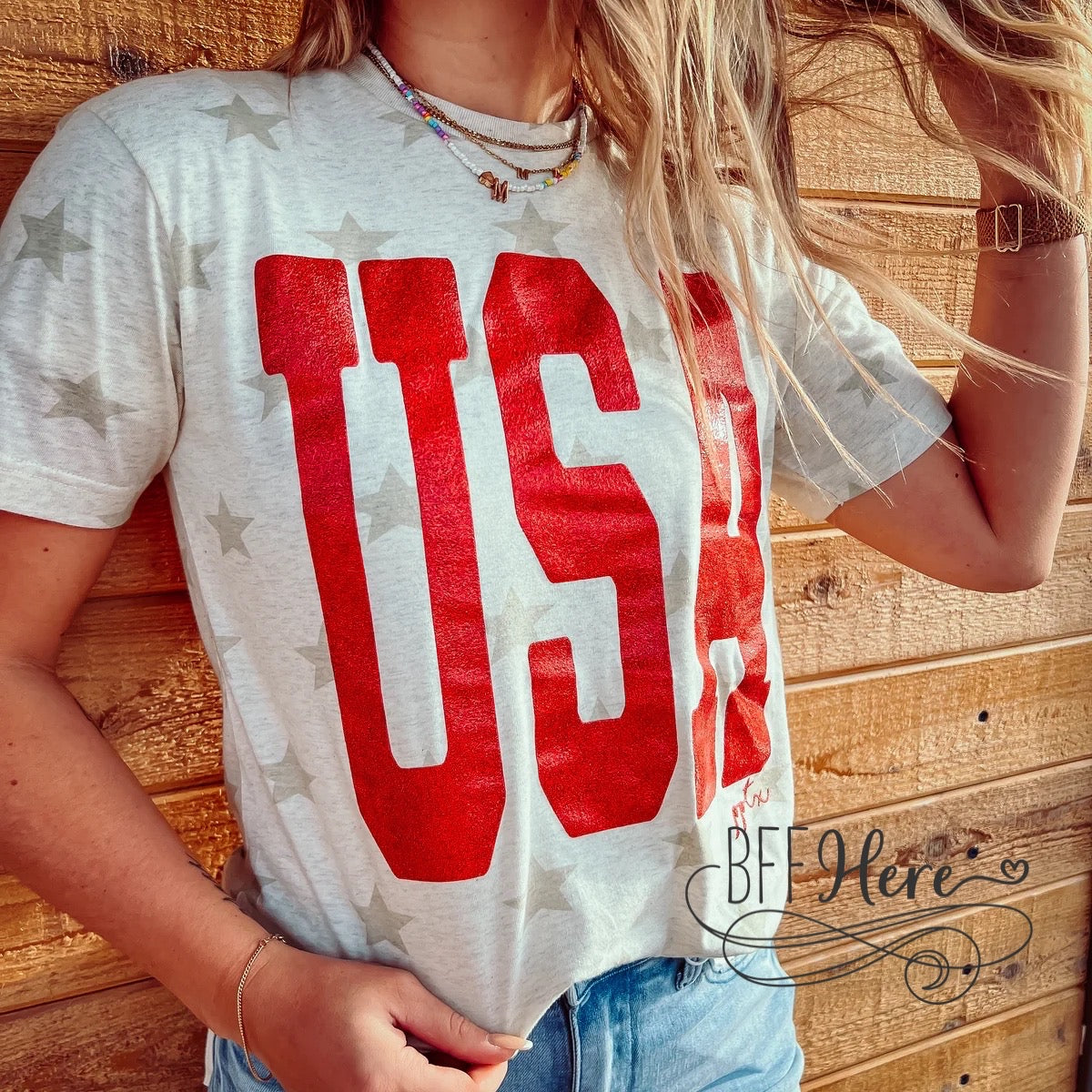 Shine Bright: Glitter USA Tee - BFF Here