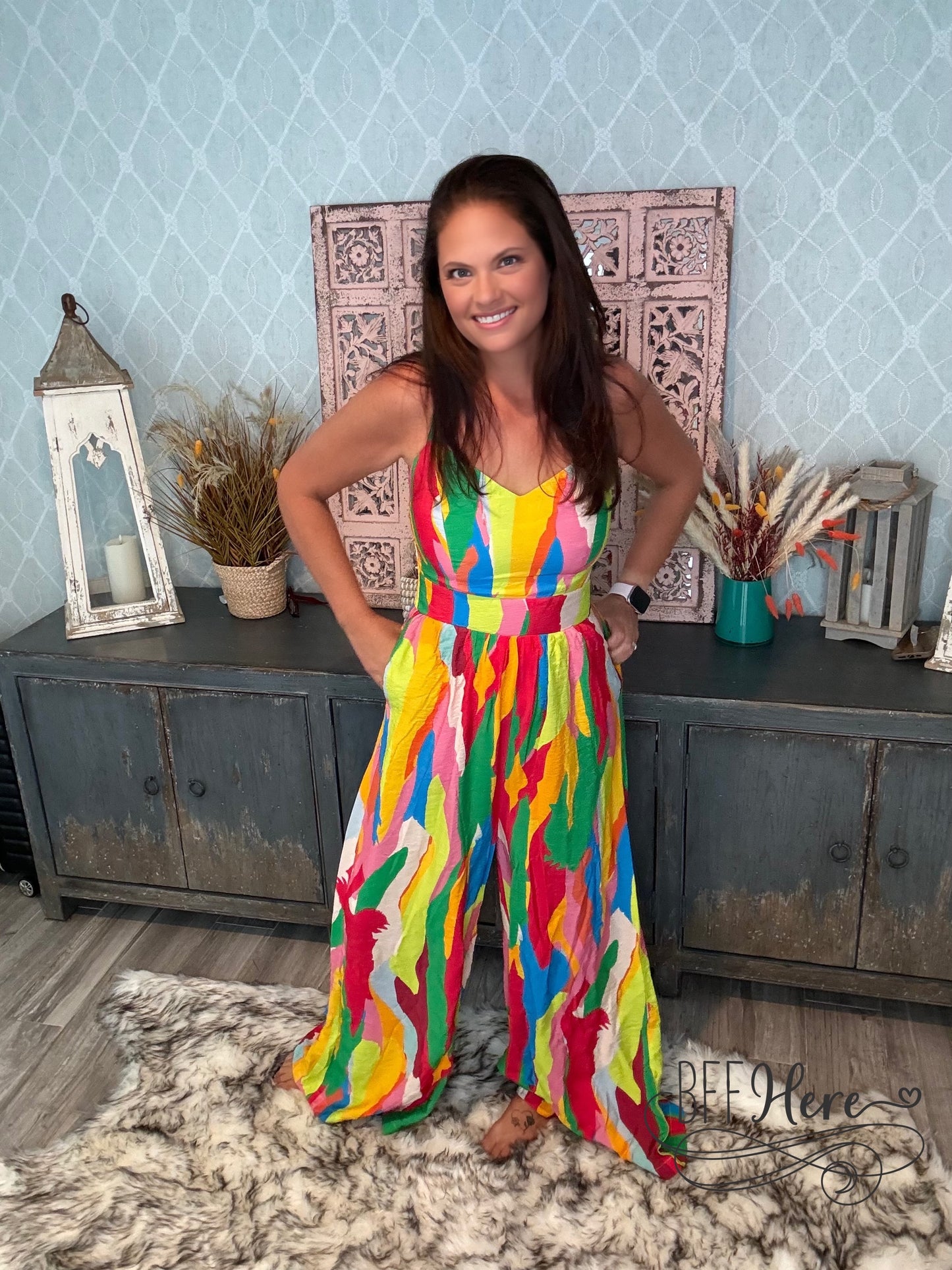 Rainbow Splash Spaghetti Strap Jumpsuit - BFF Here