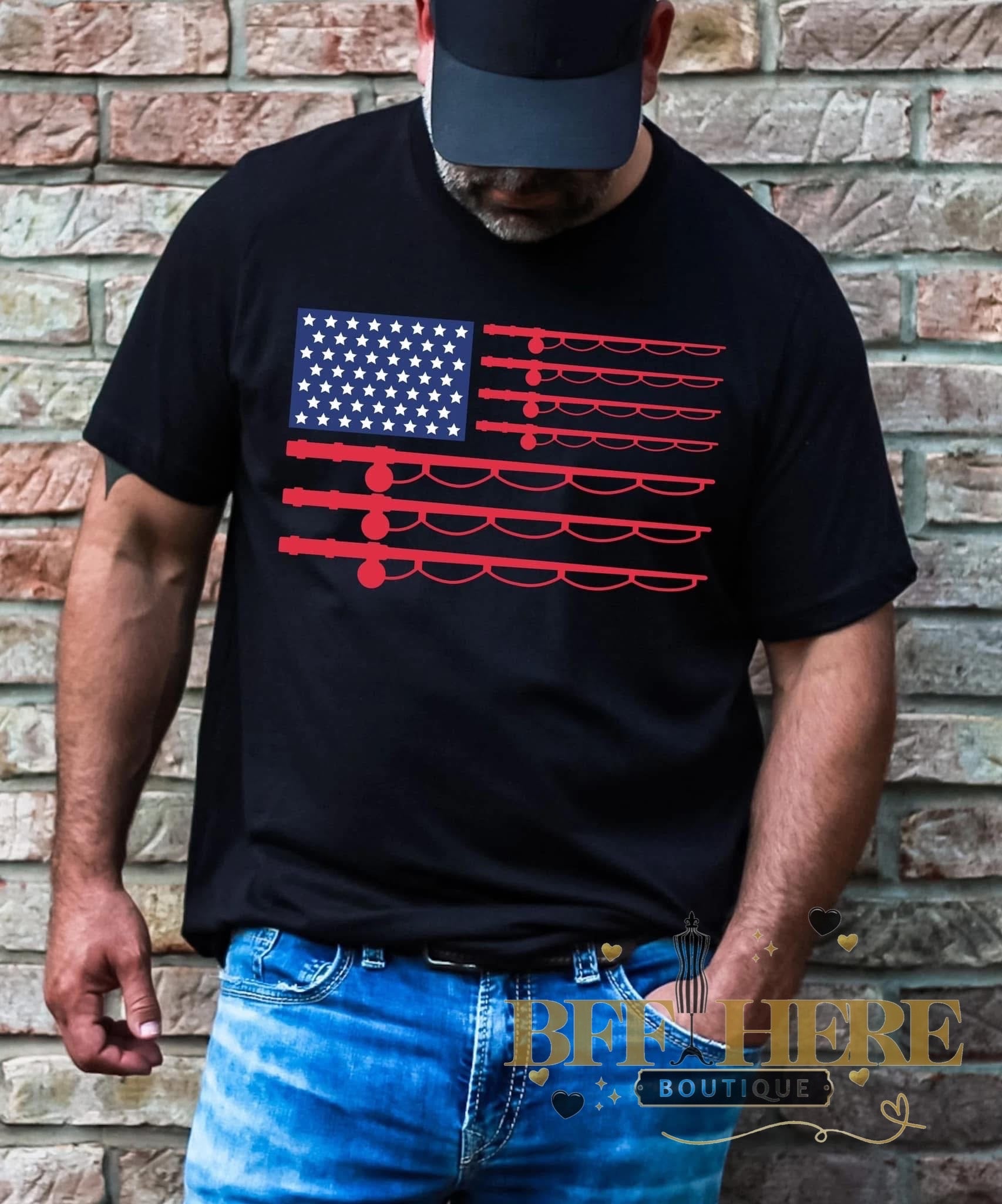 Patriotic Fishing Rod Flag Tee - BFF Here