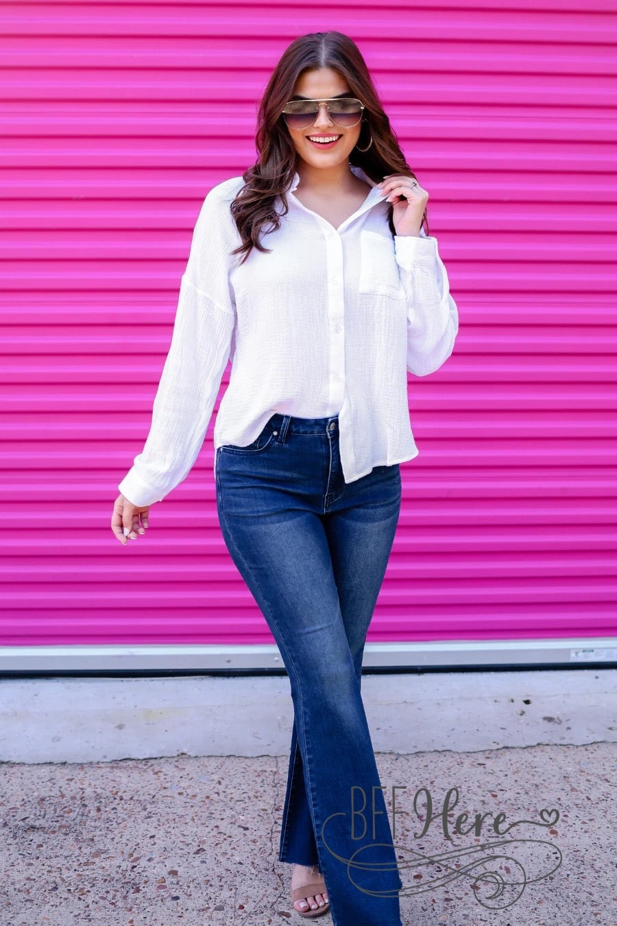 Bay Breeze Button Up Gauze Top / White - BFF Here