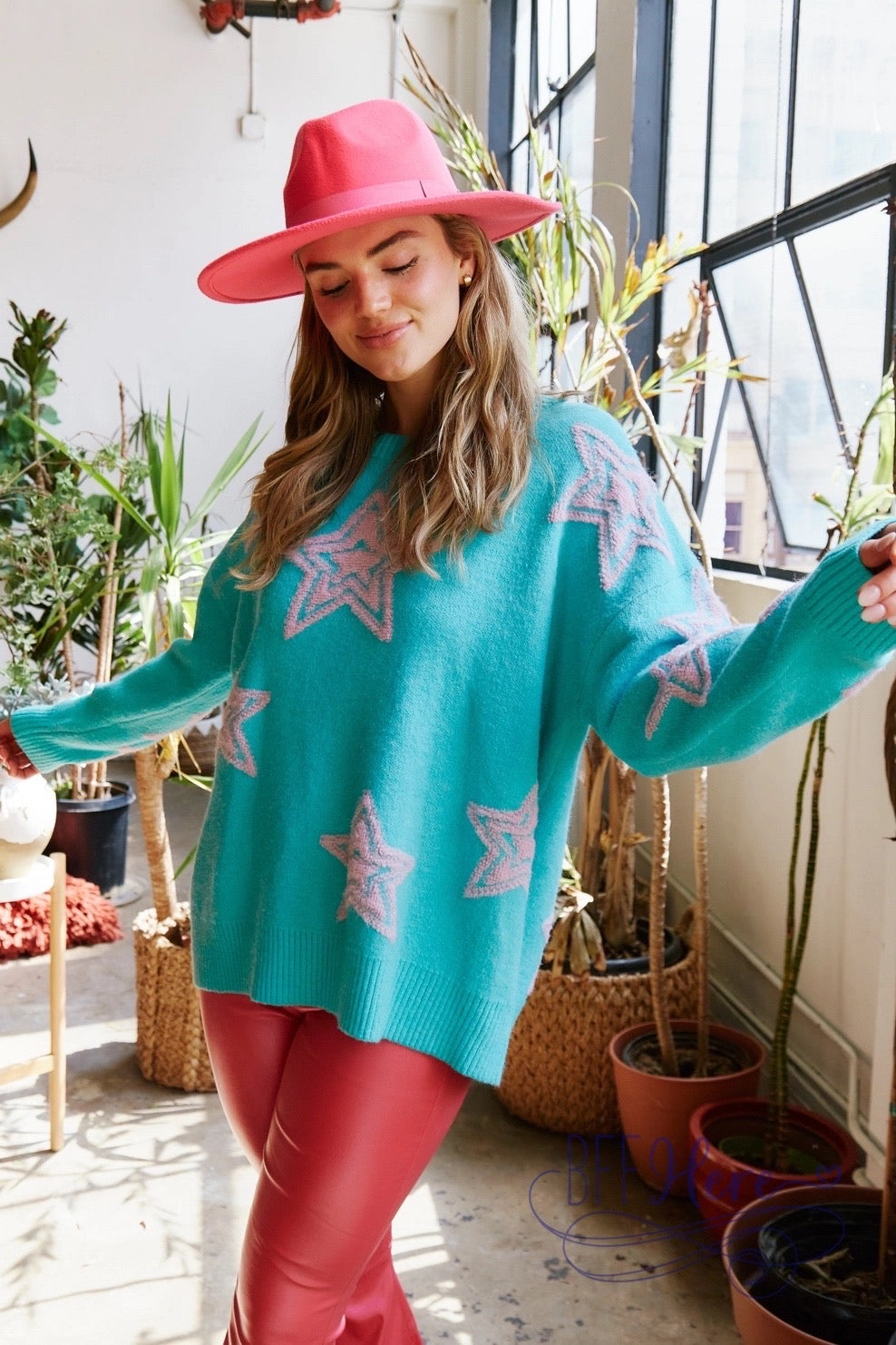 Cosmic Chic: Loose-Fit Sweater with All-Over Stars - BFF Here