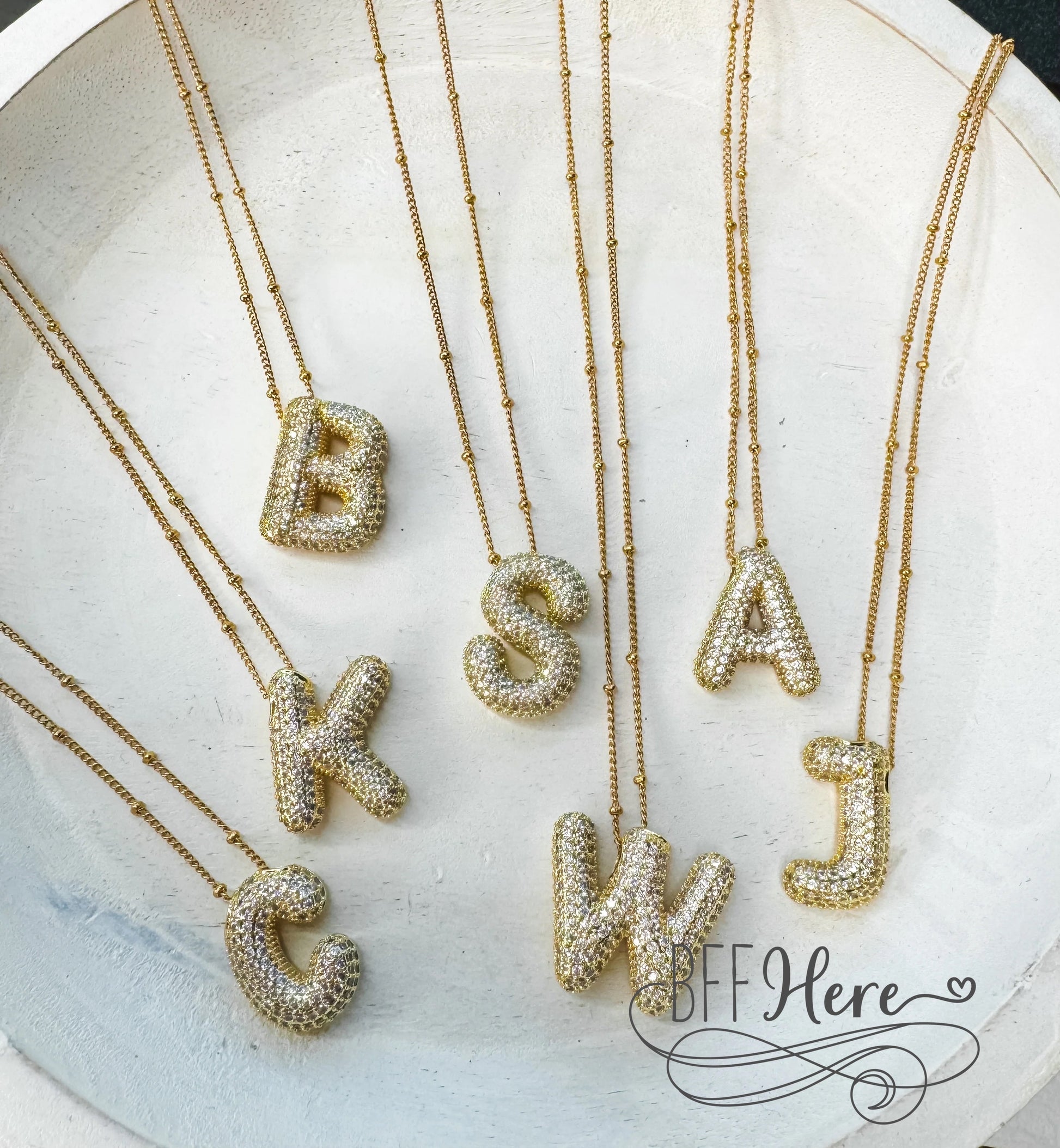 Sparkle Script: Bubble Rhinestone Initial Necklace by Blakeley / Choice of Initial - BFF Here