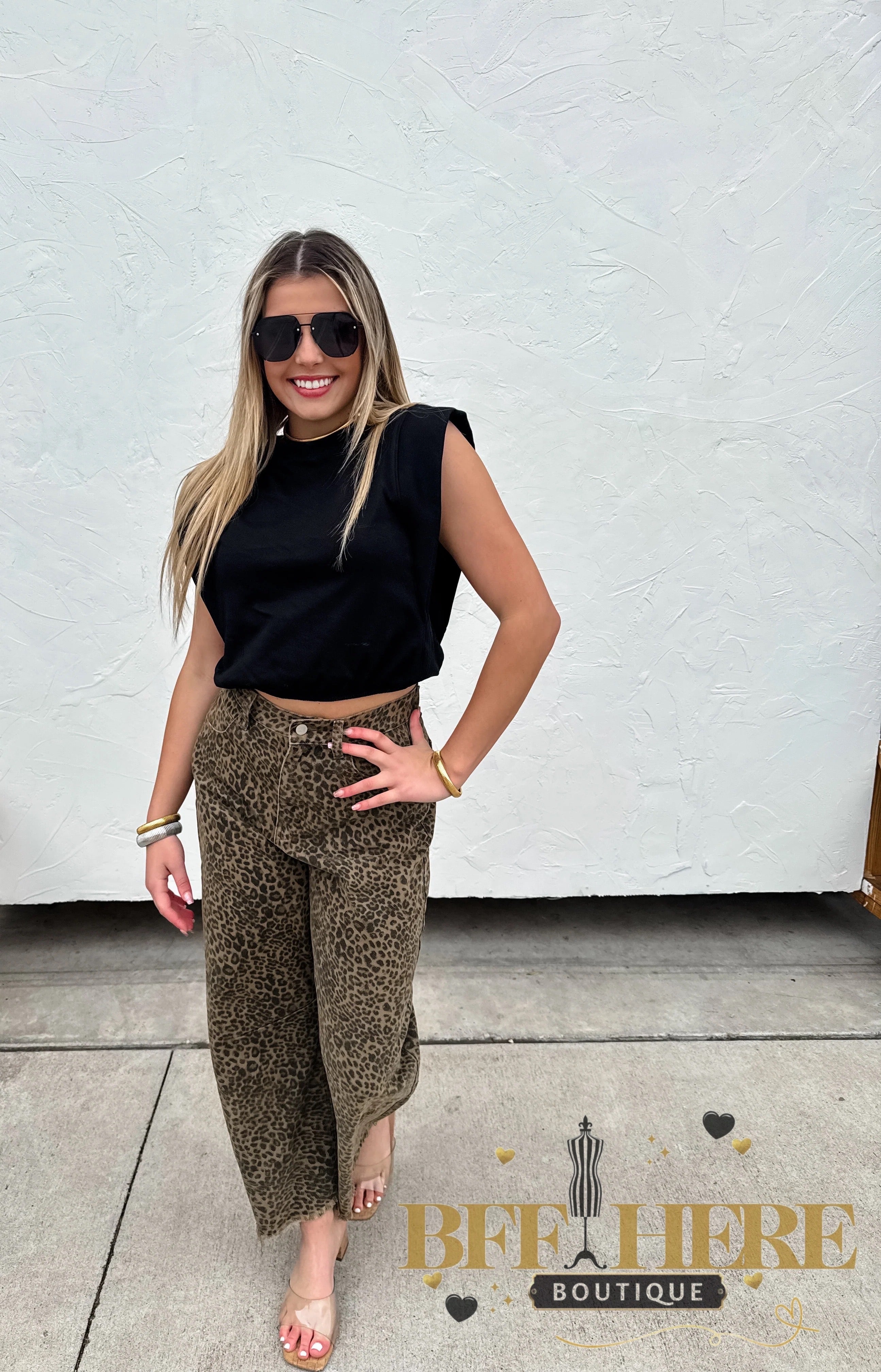 Cheetah Barrel Jeans by Blakeley - BFF Here