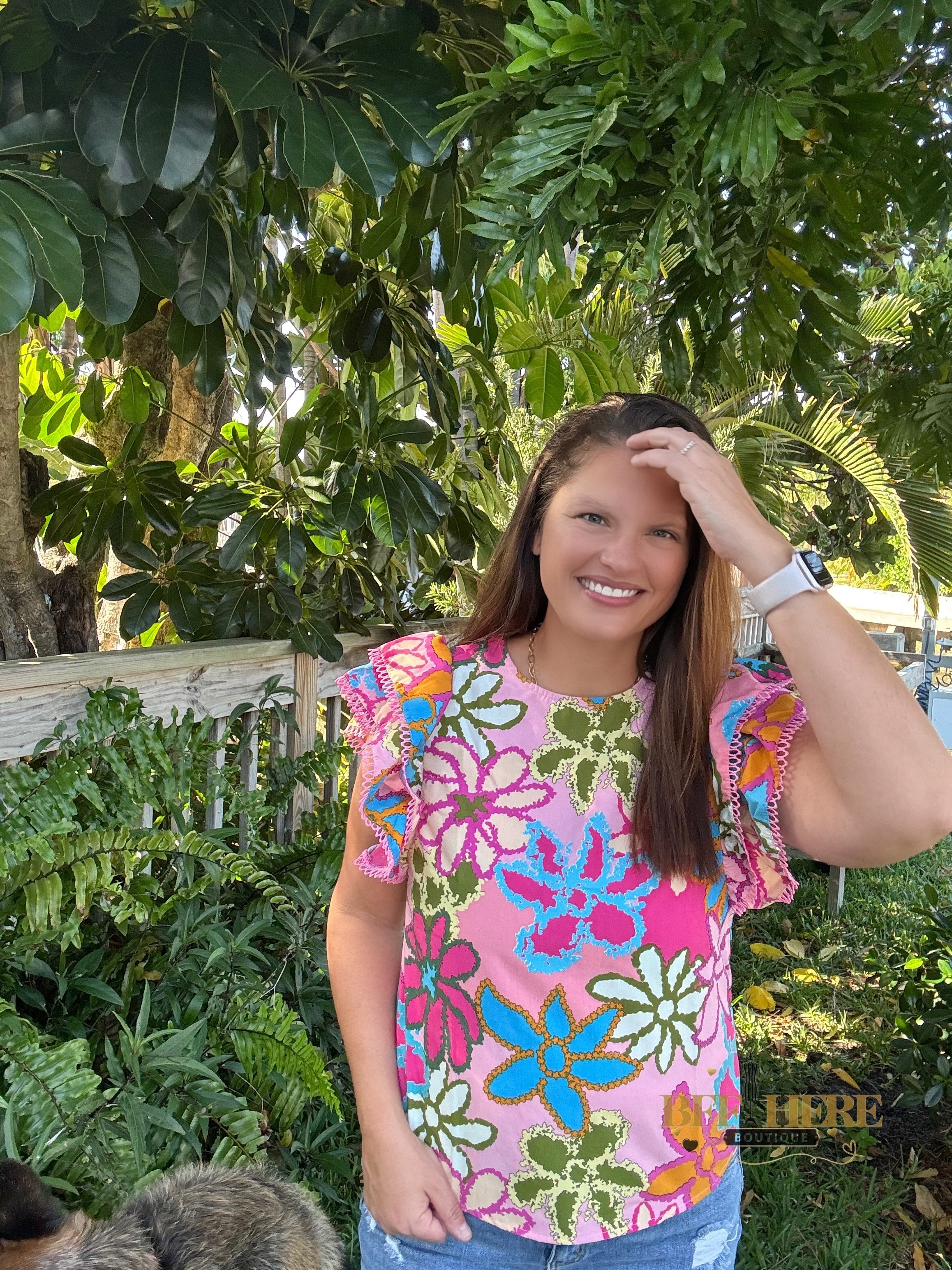Floral Fiesta Ruffle Sleeve Top - BFF Here