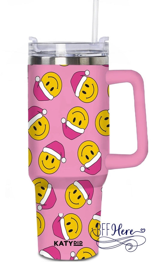 Jolly Jingles: Happy Face Santa Hats Tumbler - BFF Here