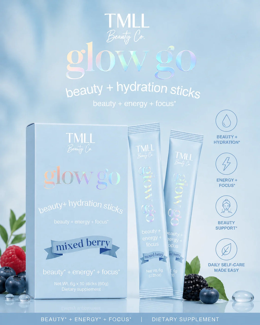 Glow Go Wellness Drinks by TMLL Beauty / Berry Bliss (Ships 2-3 weeks)