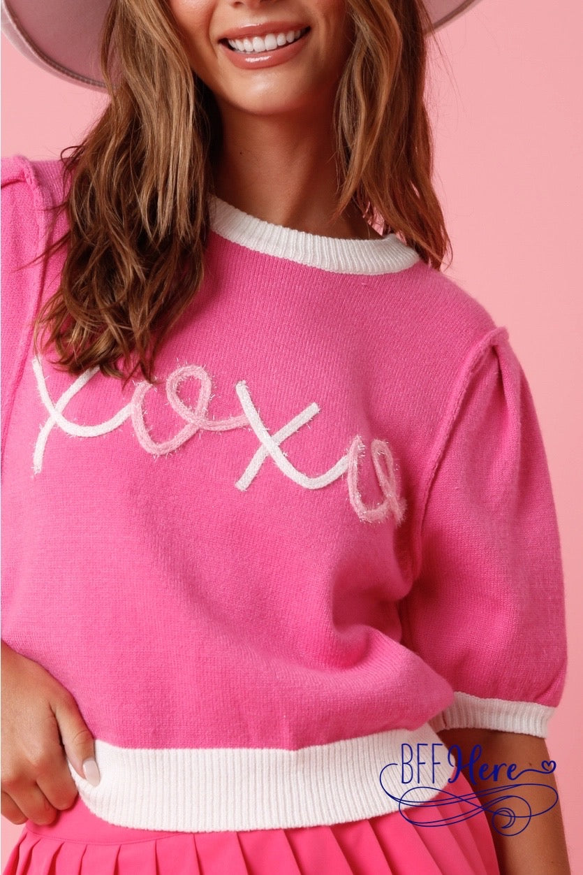 Chic Hugs & Kisses: Color Block XOXO Lurex Embroidery Sweater - BFF Here