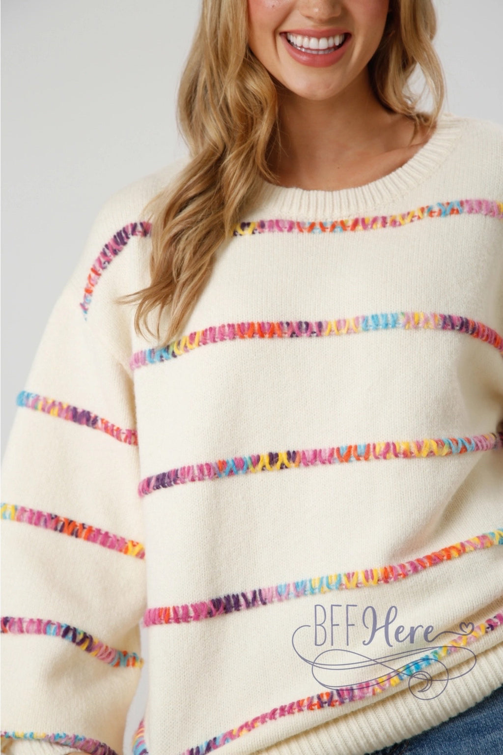 PREORDER: Spectrum of Style: Rainbow Stitch Stripe Sweater (Ships Beginning of November) - BFF Here