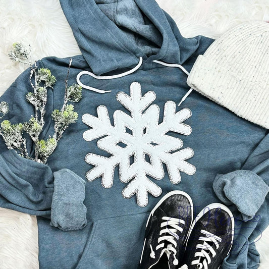 Snuggle in Snowflakes: Cozy Chenille Patch Fleece Hoodie - BFF Here