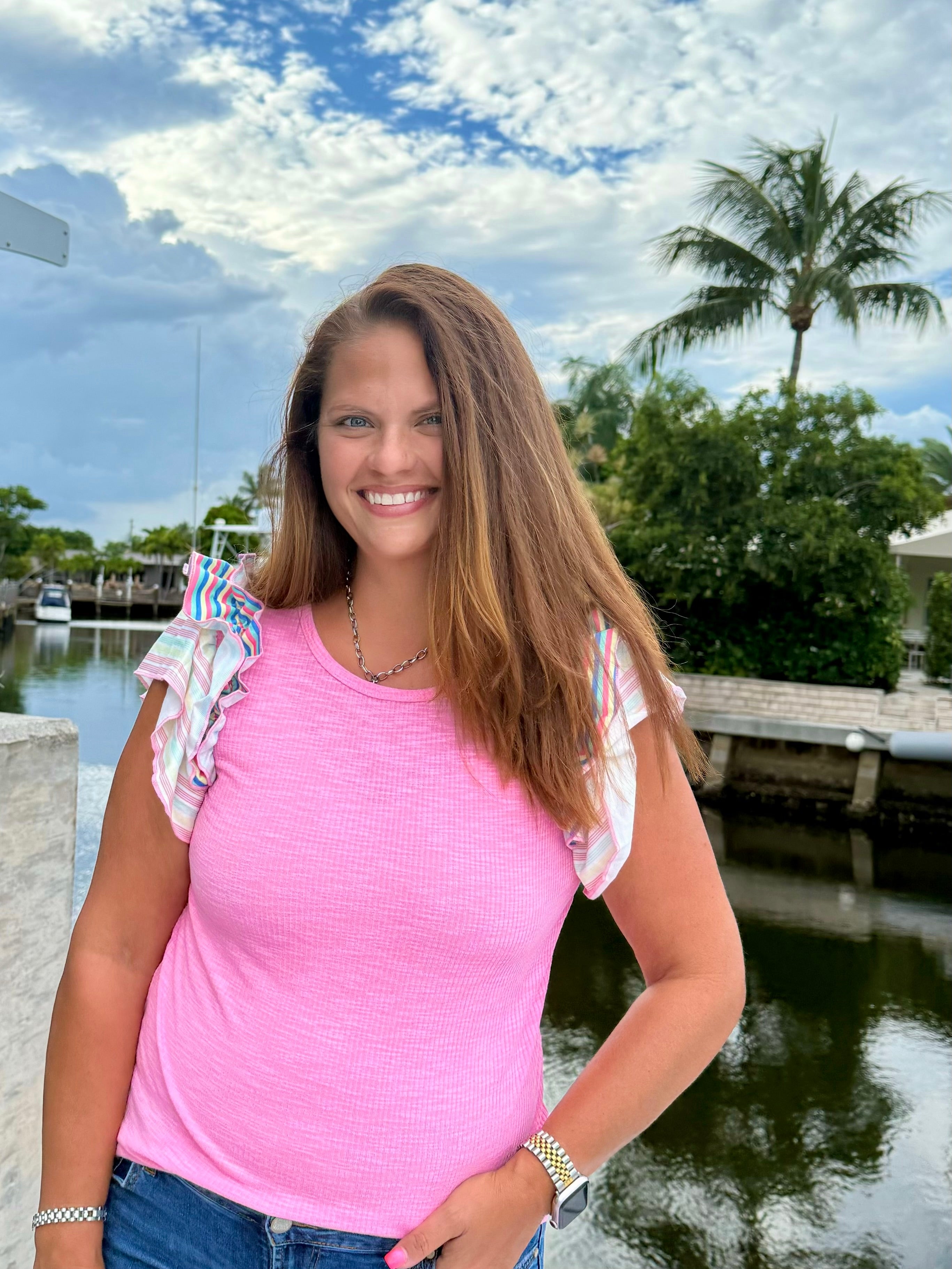 Candy Pop Ruffle Sleeve Tee - BFF Here