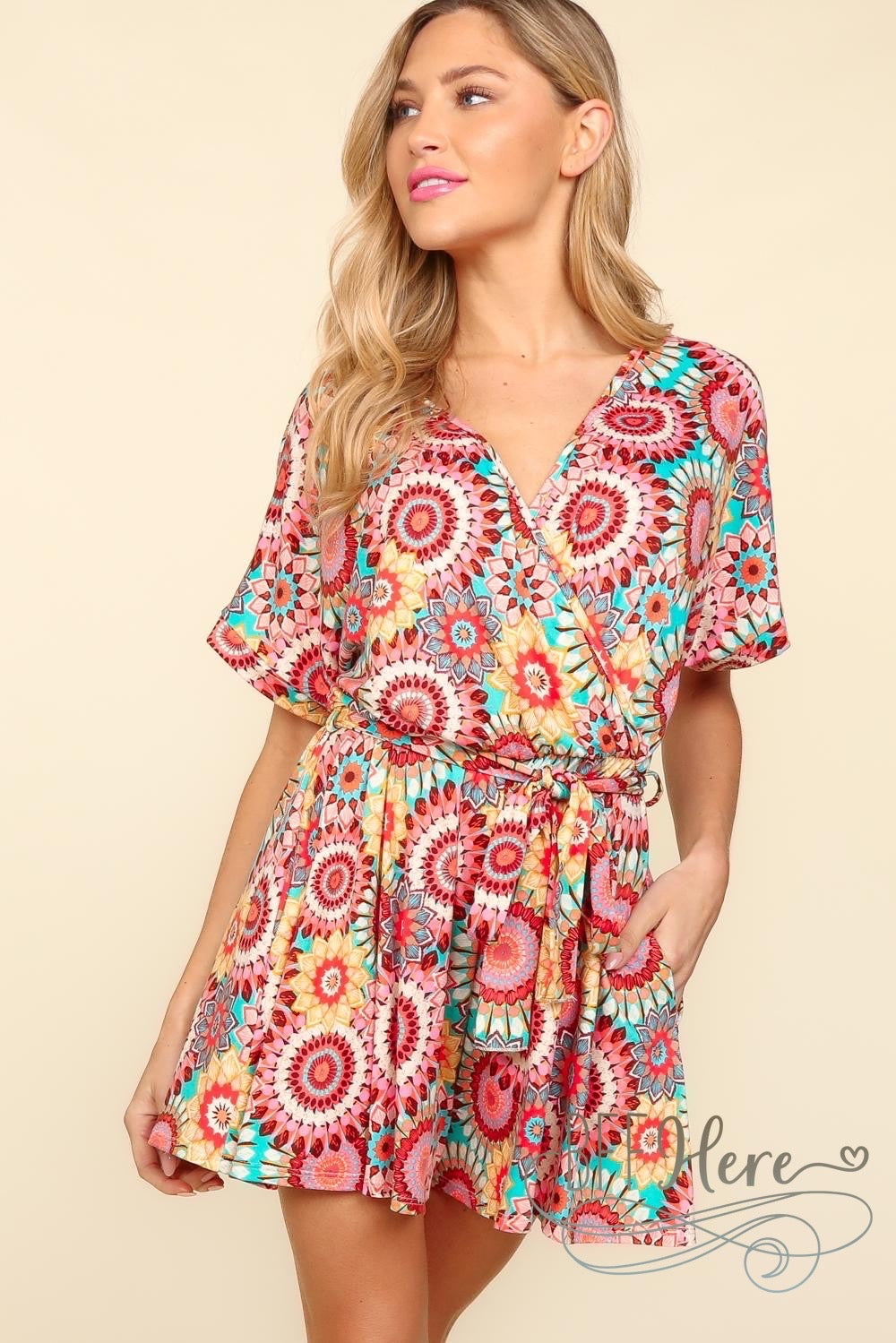 PREORDER: Sunset Mosaic: Vibrant Print Wrap Romper (Ships End of May) - BFF Here