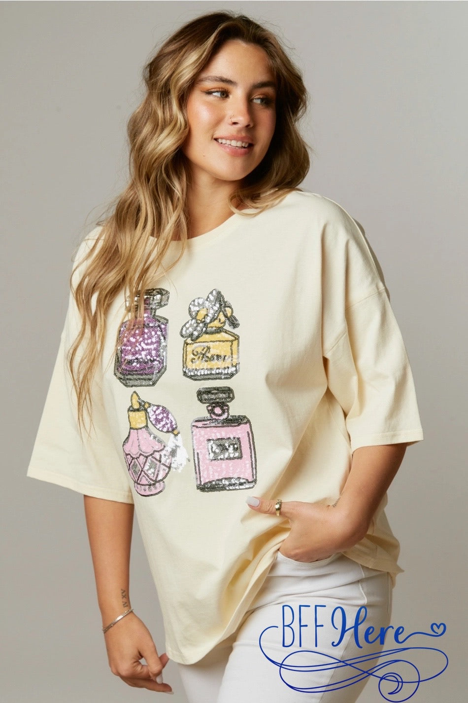 Scent of Glamour: Perfume Sequin Patch Tee - BFF Here