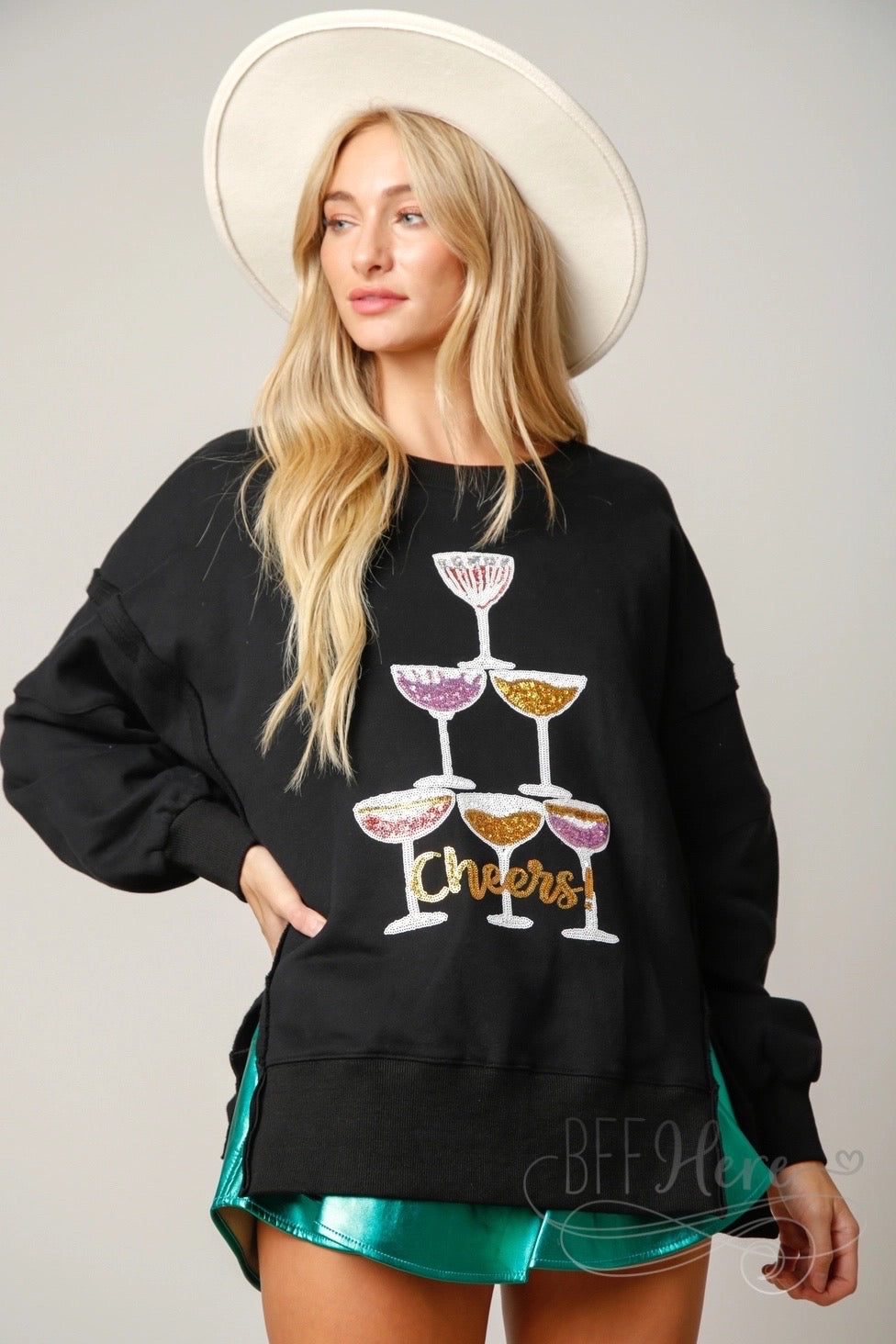 Joyful Toast: Cheers to the Holidays Christmas Sweatshirt - BFF Here