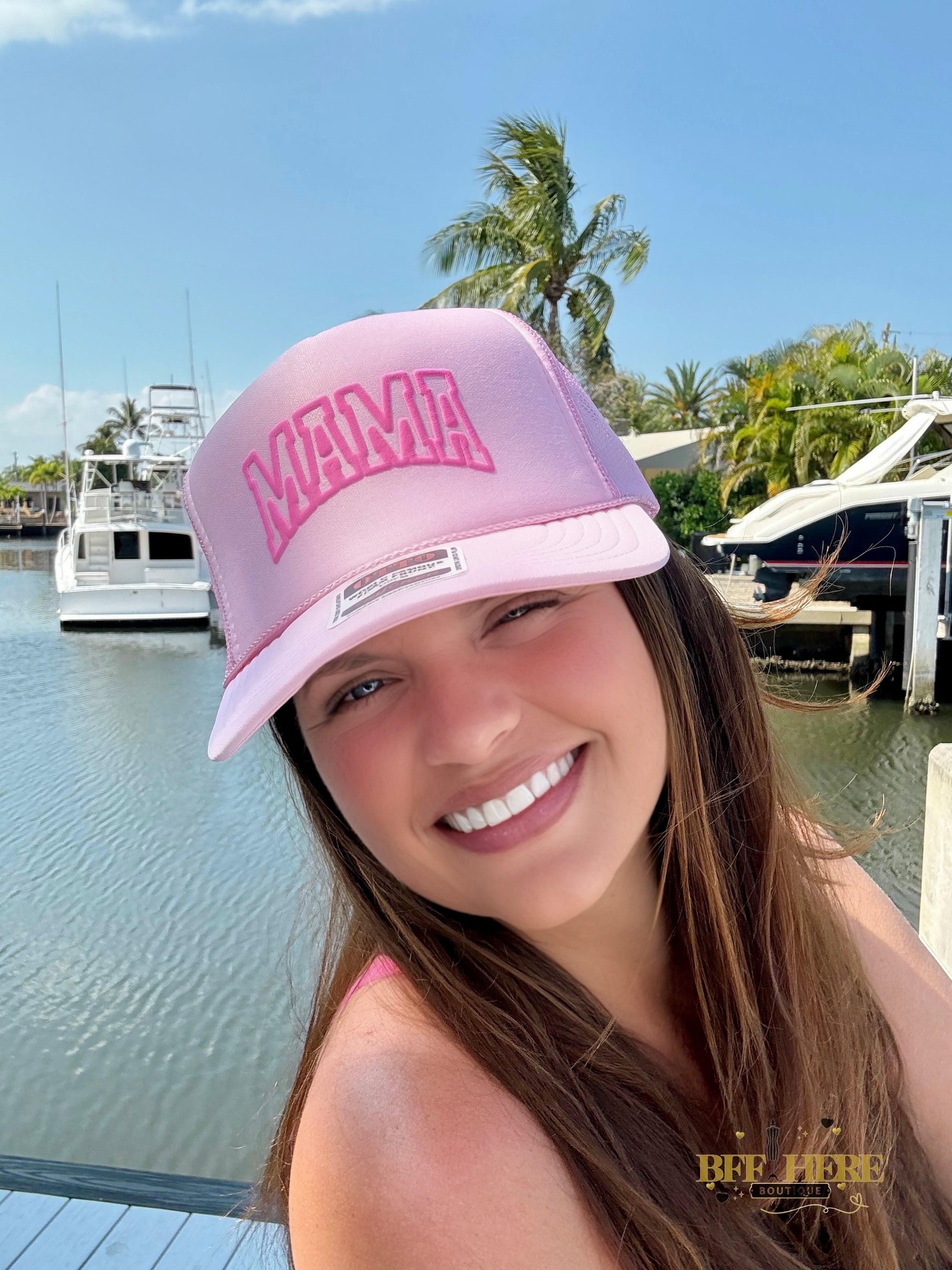 Mama Pink Puff Trucker Hat - BFF Here