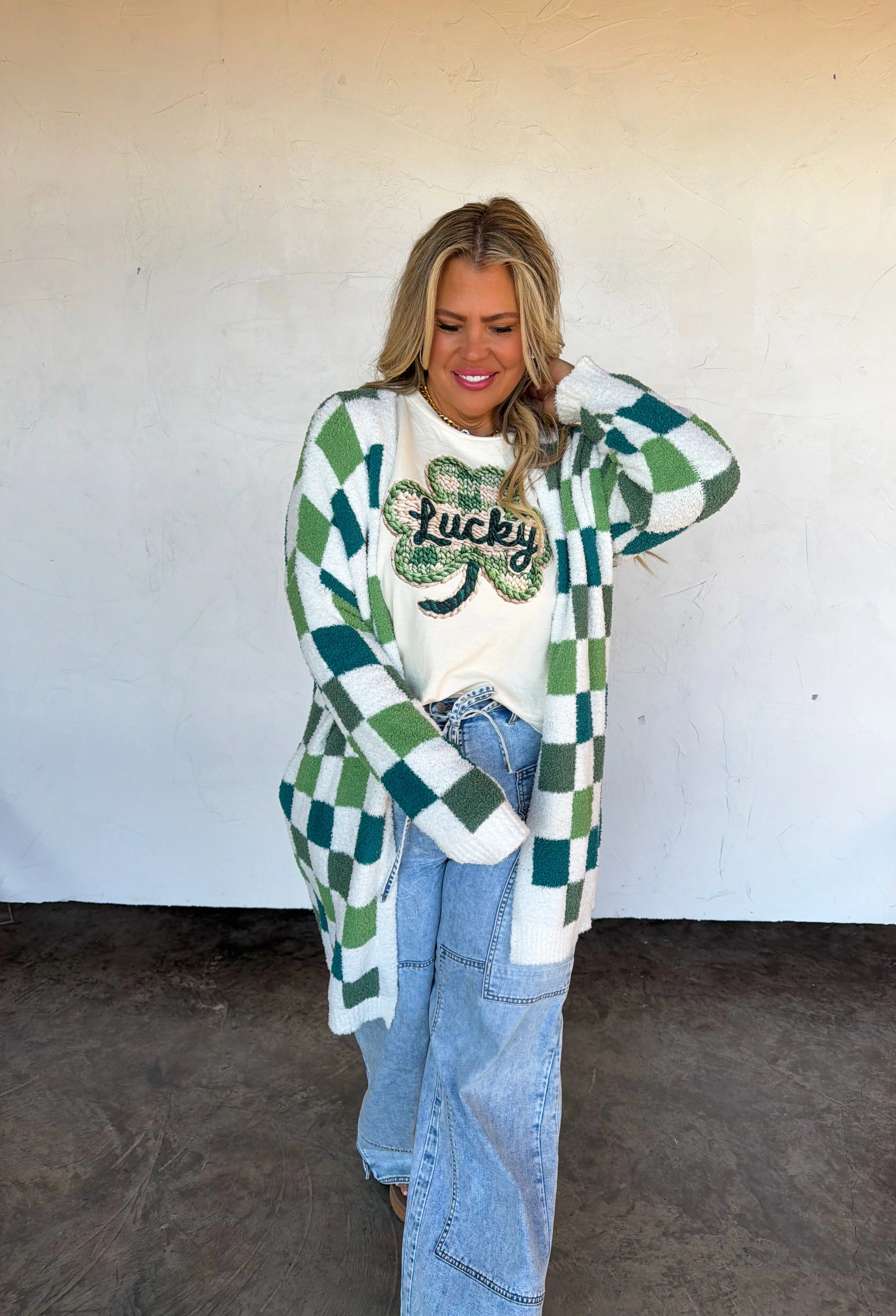 PREORDER: St Patty’s Day Checker Cloud Cardigan by Blakeley (ETA: Late February / Early March) - BFF Here