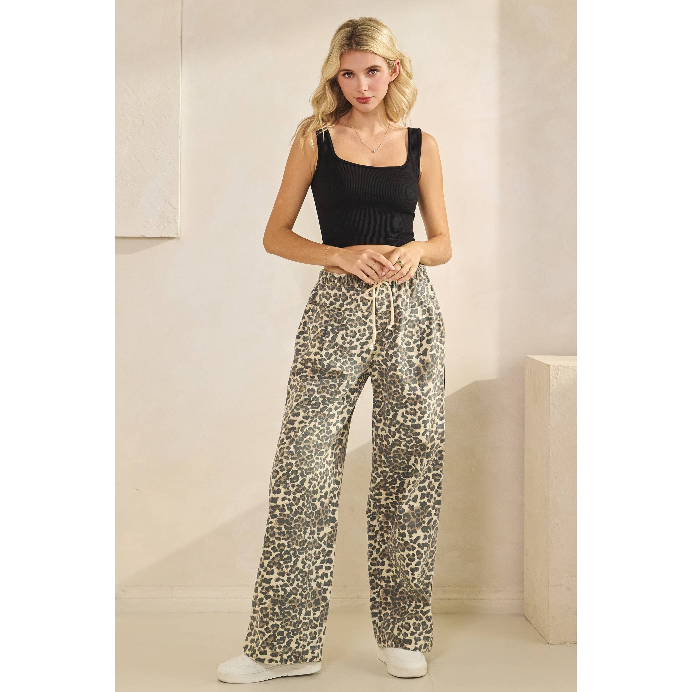 Leopard Printed Striped Wide Legged Pants - BFF Here
