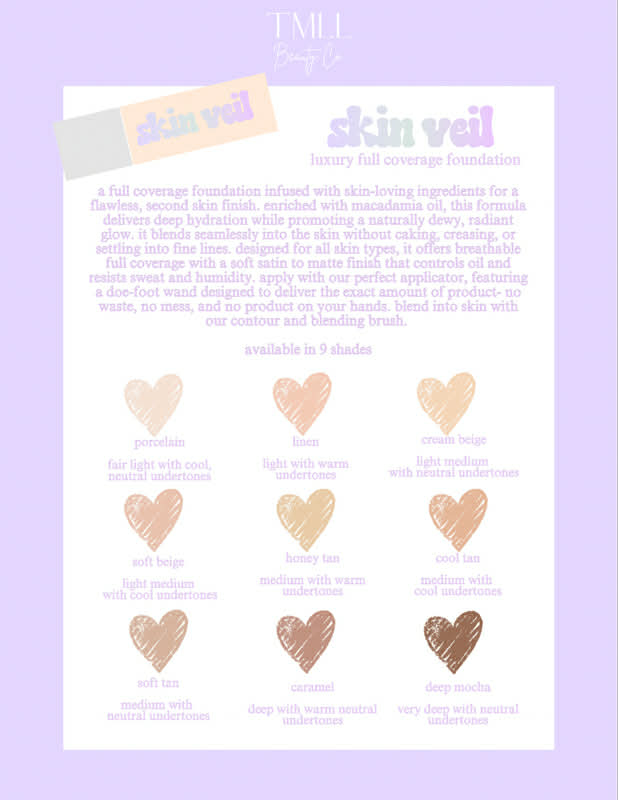 Skin Veil Luxury Full Coverage Foundation by TMLL Beauty (Ships 2-3 weeks)