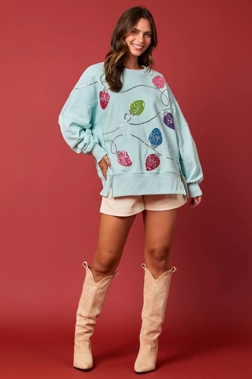 Festive Lights Sequin Sweatshirt / Choice of Color - BFF Here