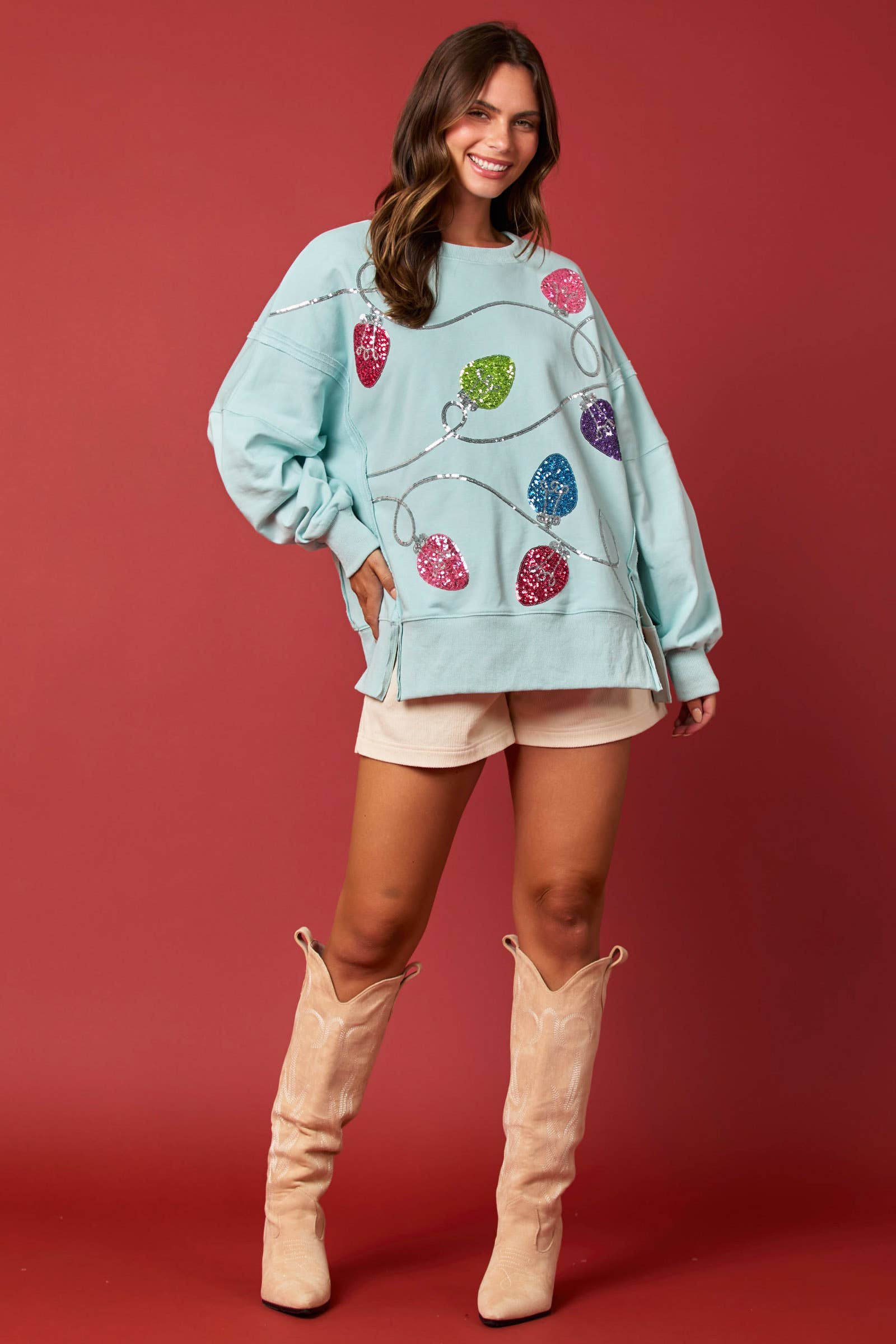 Festive Lights Sequin Sweatshirt / Choice of Color - BFF Here