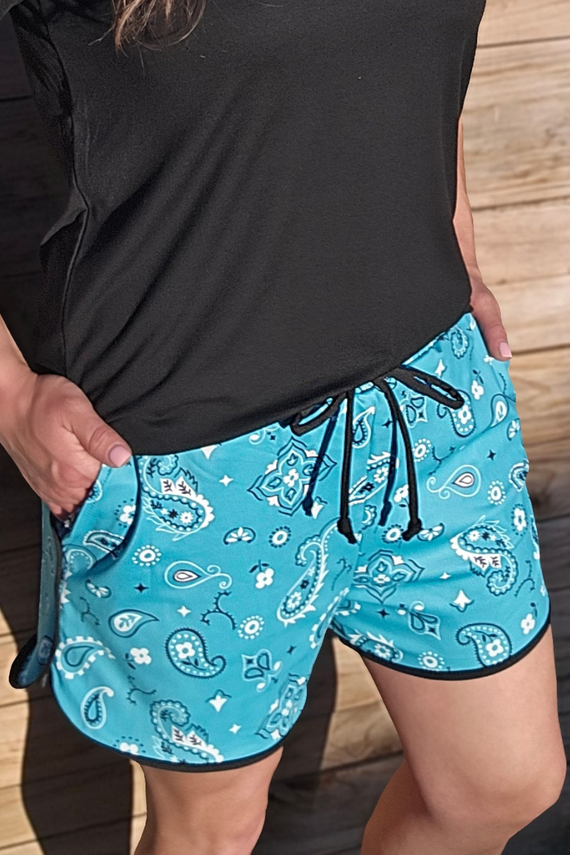 Bandana Babe Turquoise Shorts by Sterling Kreek - BFF Here
