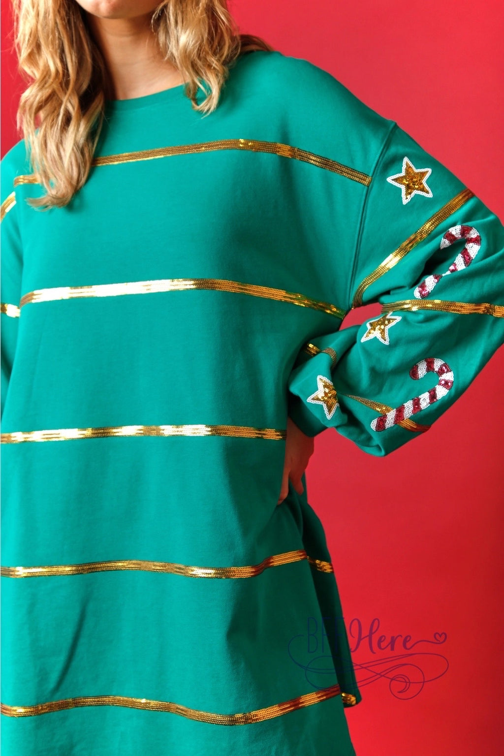 Sparkle and Shine: The Christmas Sequin Stripe Sweatshirt Dress / Choice of Color - BFF Here