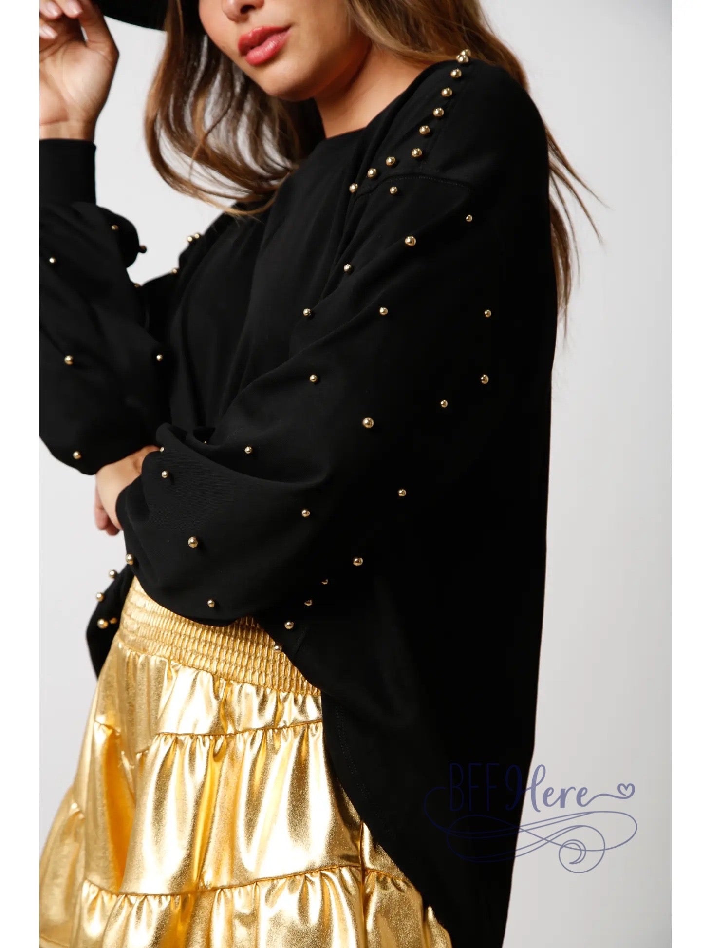 Studded French Terry Pullover: Where Cozy Meets Rockstar Glam! - BFF Here