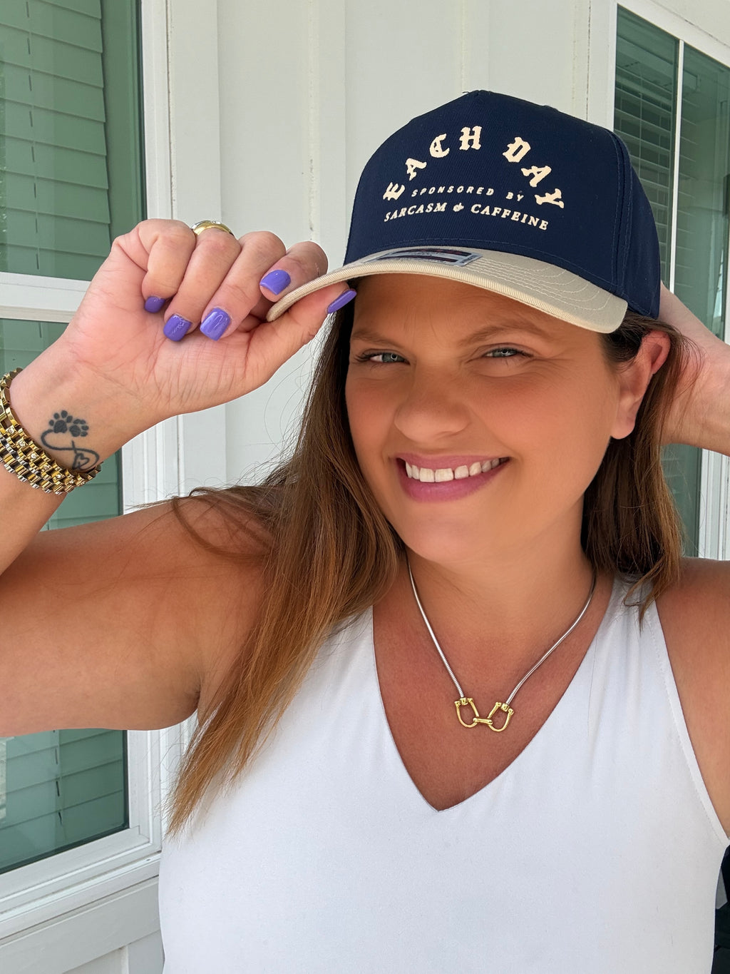 Each Day Sponsored By Sarcasm & Caffeine Navy/Tan Canvas Trucker by Southern Bliss (ARRAY) — Ships 2-3 weeks - BFF Here