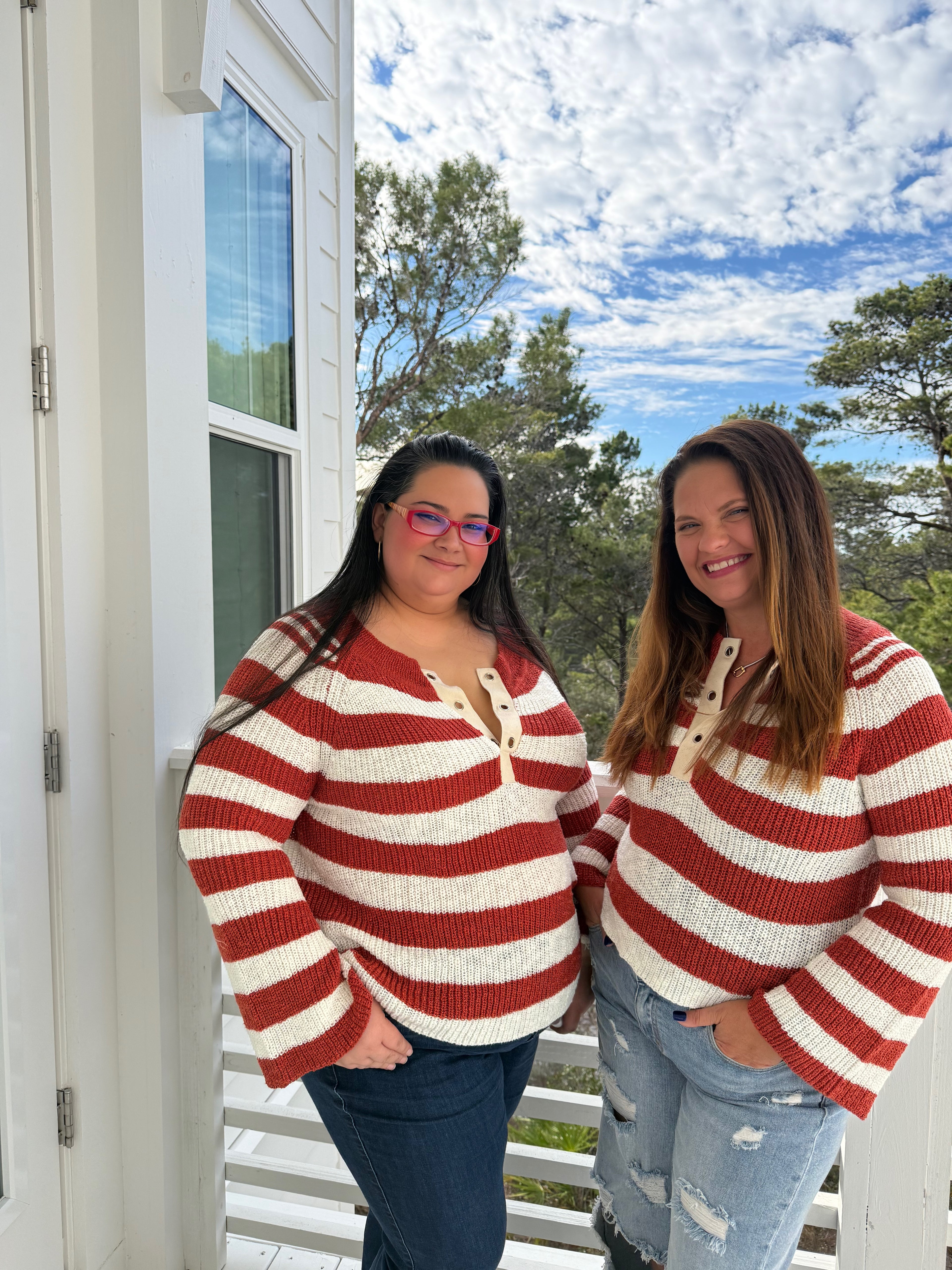 Relaxed Fit Henley Neck Striped Knit Top by Sew In Love (Ships 2-3 weeks) - BFF Here