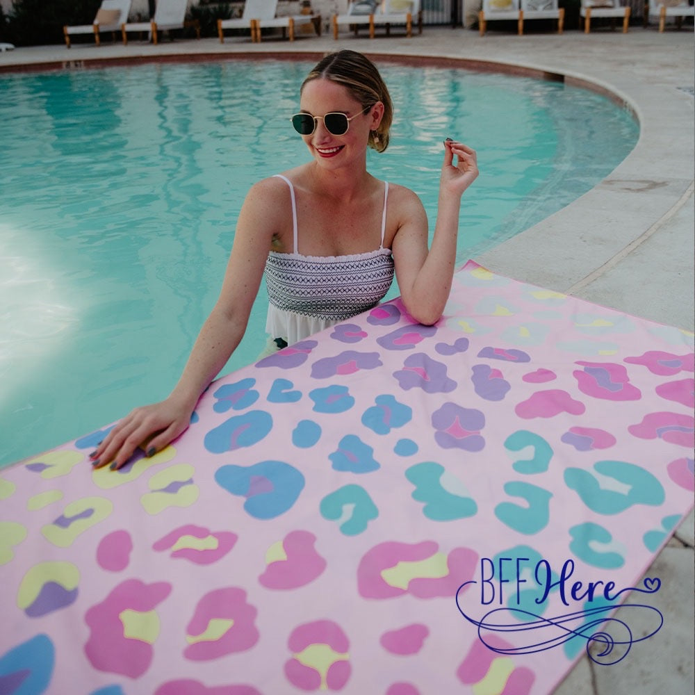 Rainbow Roar: Quick-Dry Leopard Beach Towel by Katydid - BFF Here