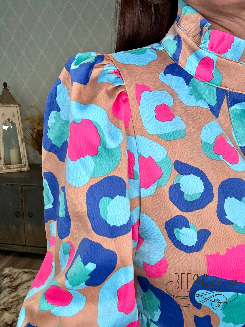 Palette Pop: Abstract Leopard Ruffle Dress - BFF Here