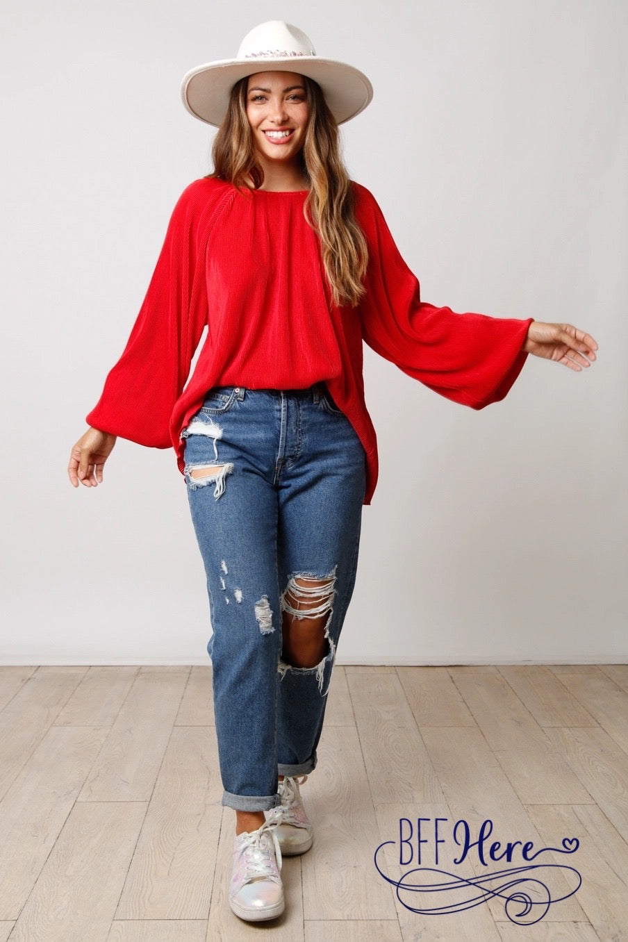 Scarlet Elegance: Back Keyhole Closure Red Blouse - BFF Here