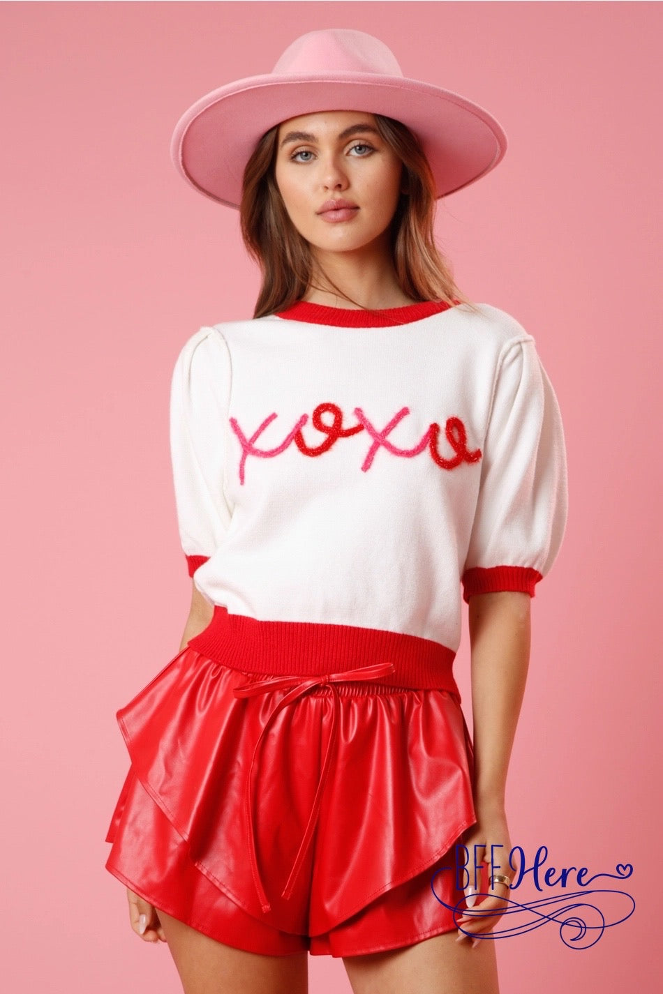 Chic Hugs & Kisses: Color Block XOXO Lurex Embroidery Sweater - BFF Here