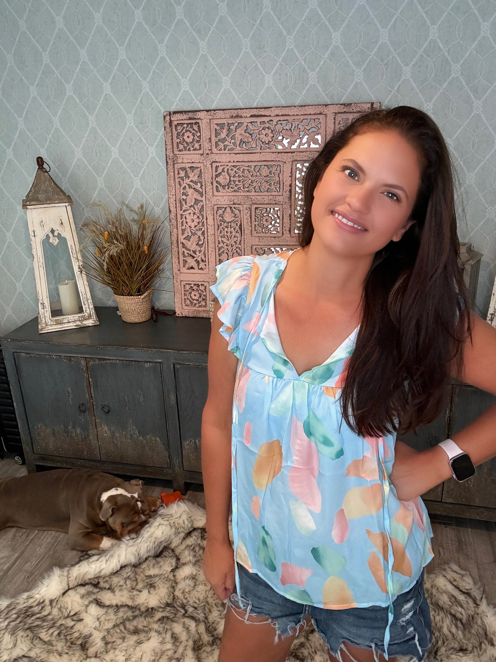 Watercolor Whirl: Pastel Brushstroke Blouse - BFF Here