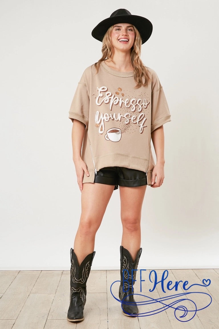 PREORDER: Caffeine Chic: 'Expresso Yourself' Zipper Detail Top / Choice of Color (Ships End of February) - BFF Here