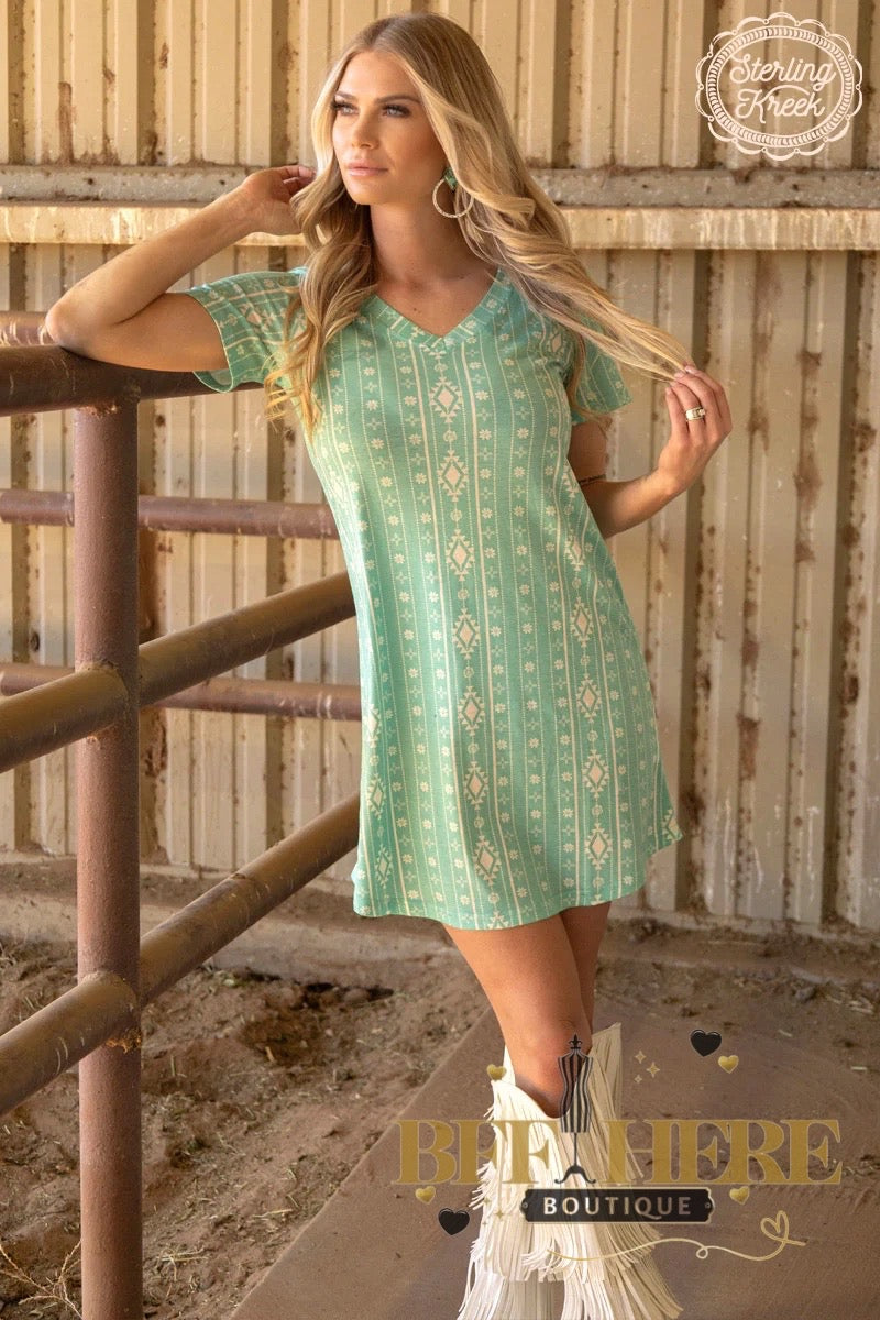 Walking In Turquoise Dress by Sterling Kreek - BFF Here