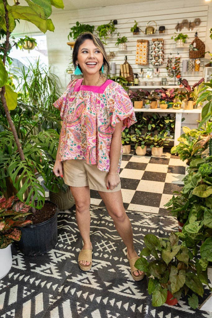 Pink Paisley Puff Sleeve Blouse by Grace & Emma - BFF Here