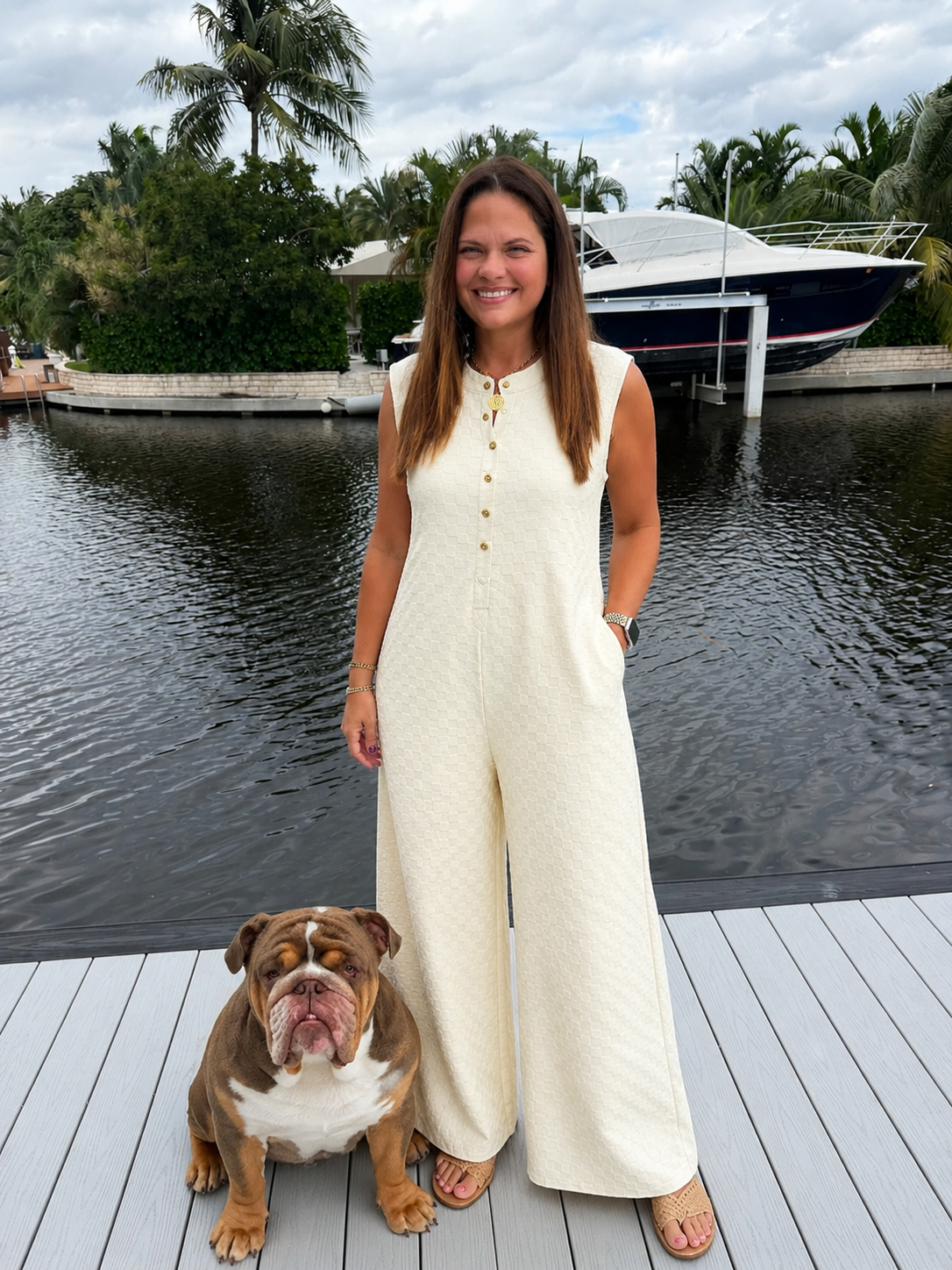 PREORDER: Everyday Elegance Textured Wide Leg Jumpsuit / Cream  (ETA: August)