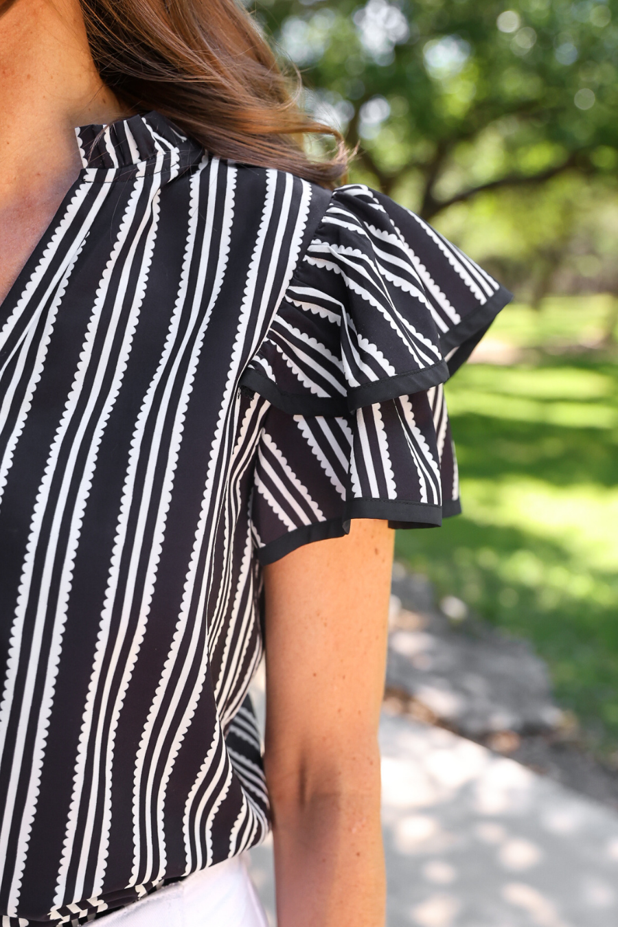 PREORDER: Layla Striped Flutter Sleeve Blouse / Black by Jess Lea (ETA: July)
