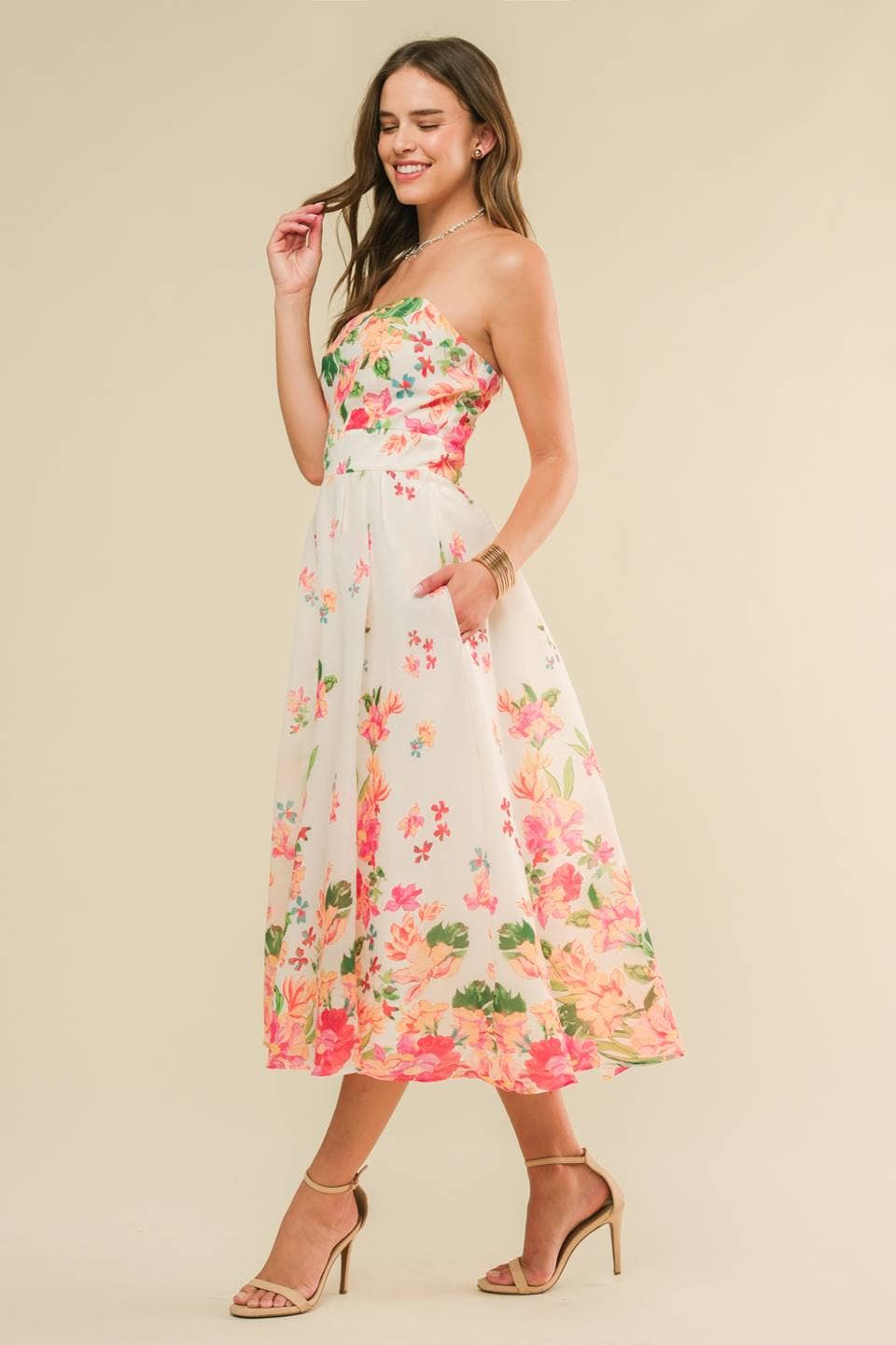 Chic Floral Strapless Sundress with Pockets - BFF Here