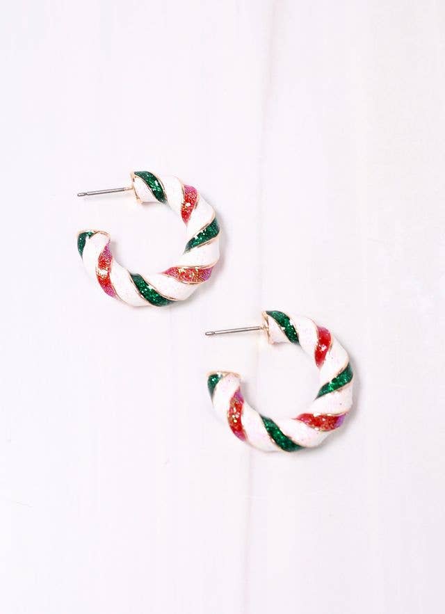 Peppermint Twist Hoop Earring RED GREEN - BFF Here
