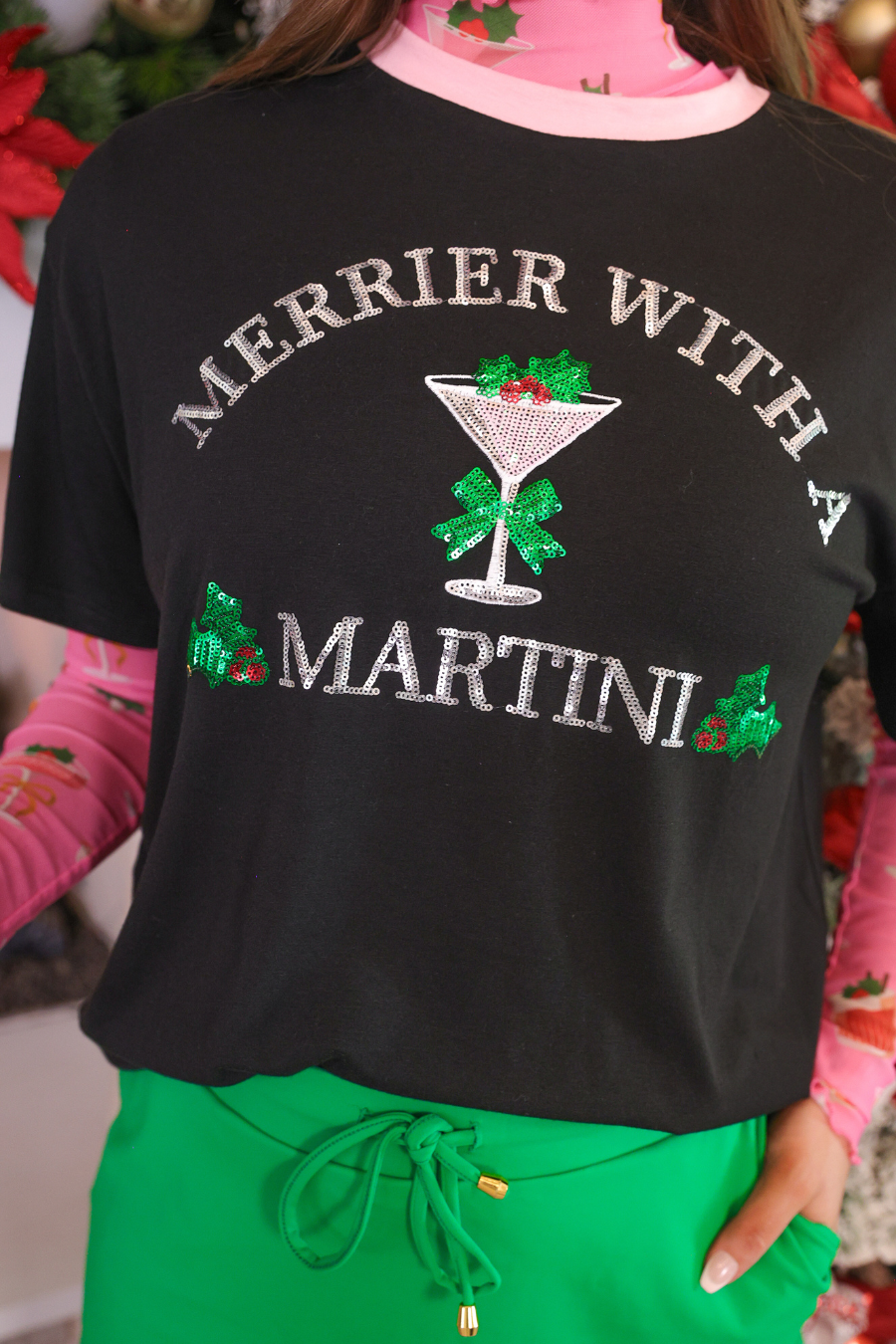 PREORDER: Merrier with a Martini Sequin Embroidered Tee by Jess Lea (ETA: End of October) - BFF Here
