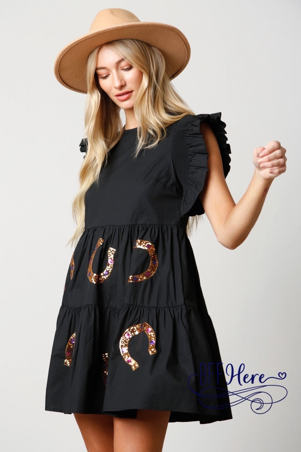 Lucky Charm: Horseshoe Poplin Mini Dress - BFF Here