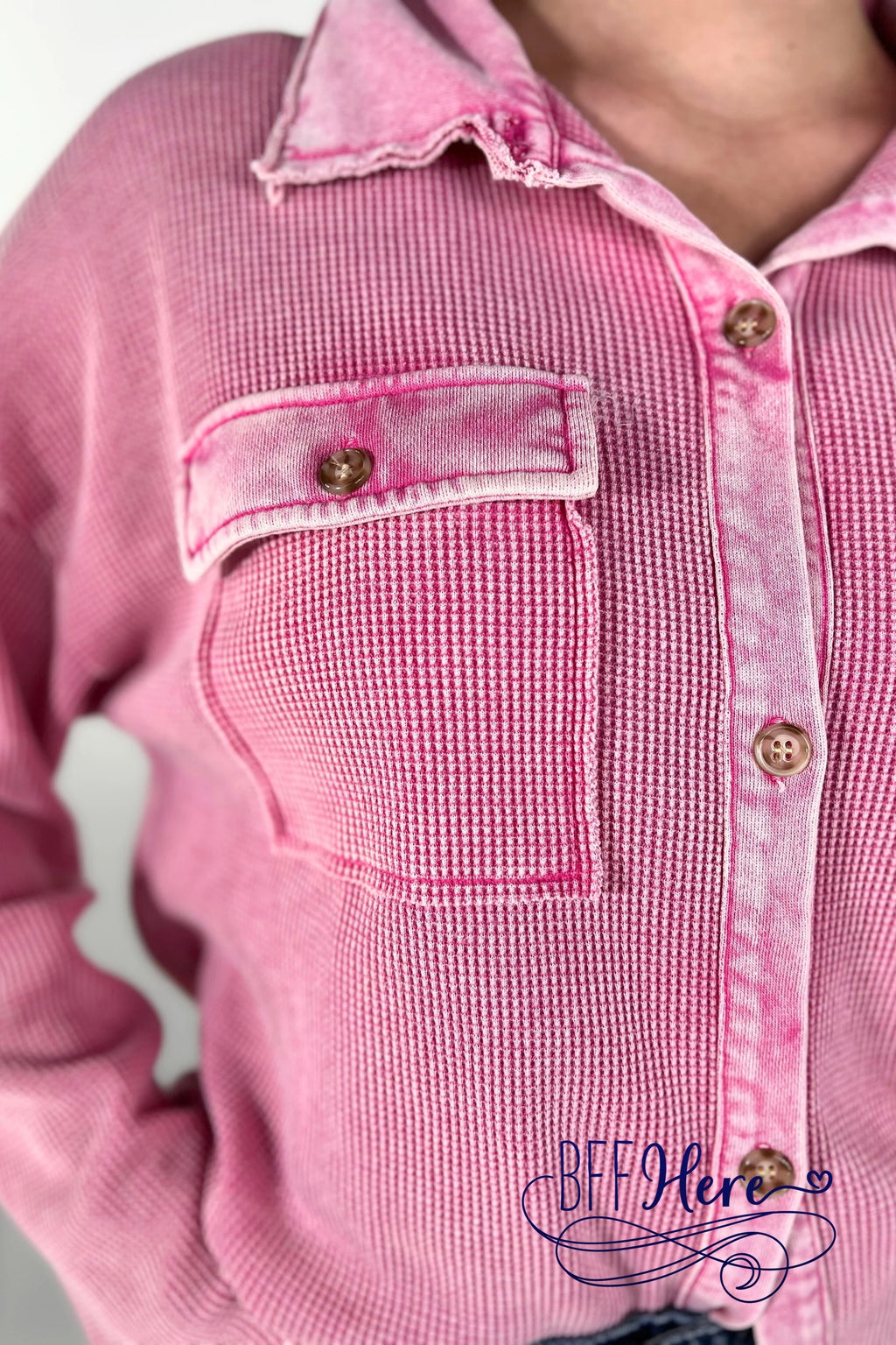 PREORDER-Shelby Waffle Button Up Top / Pink (Ships End of December ) - BFF Here