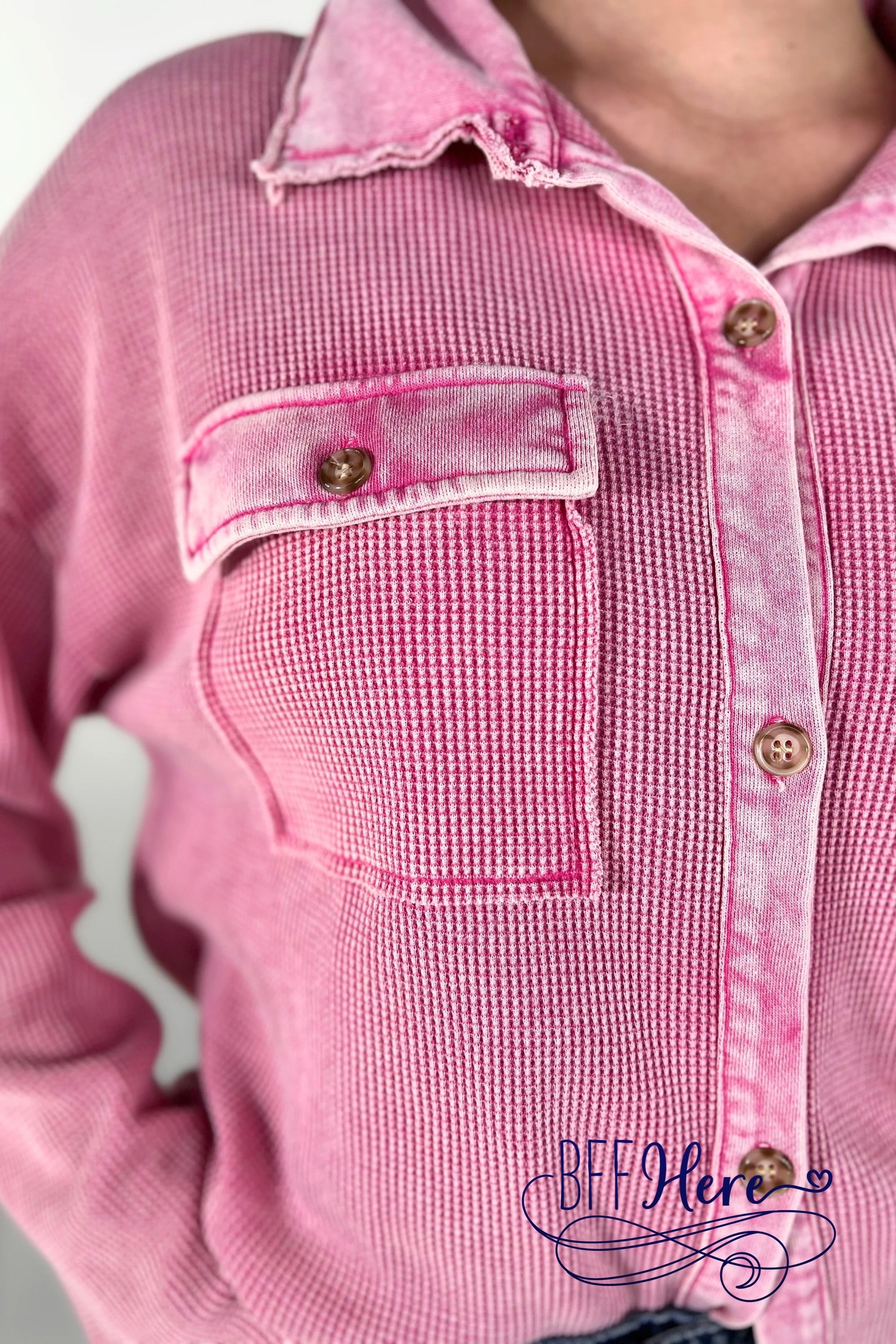 PREORDER-Shelby Waffle Button Up Top / Pink (Ships End of December ) - BFF Here