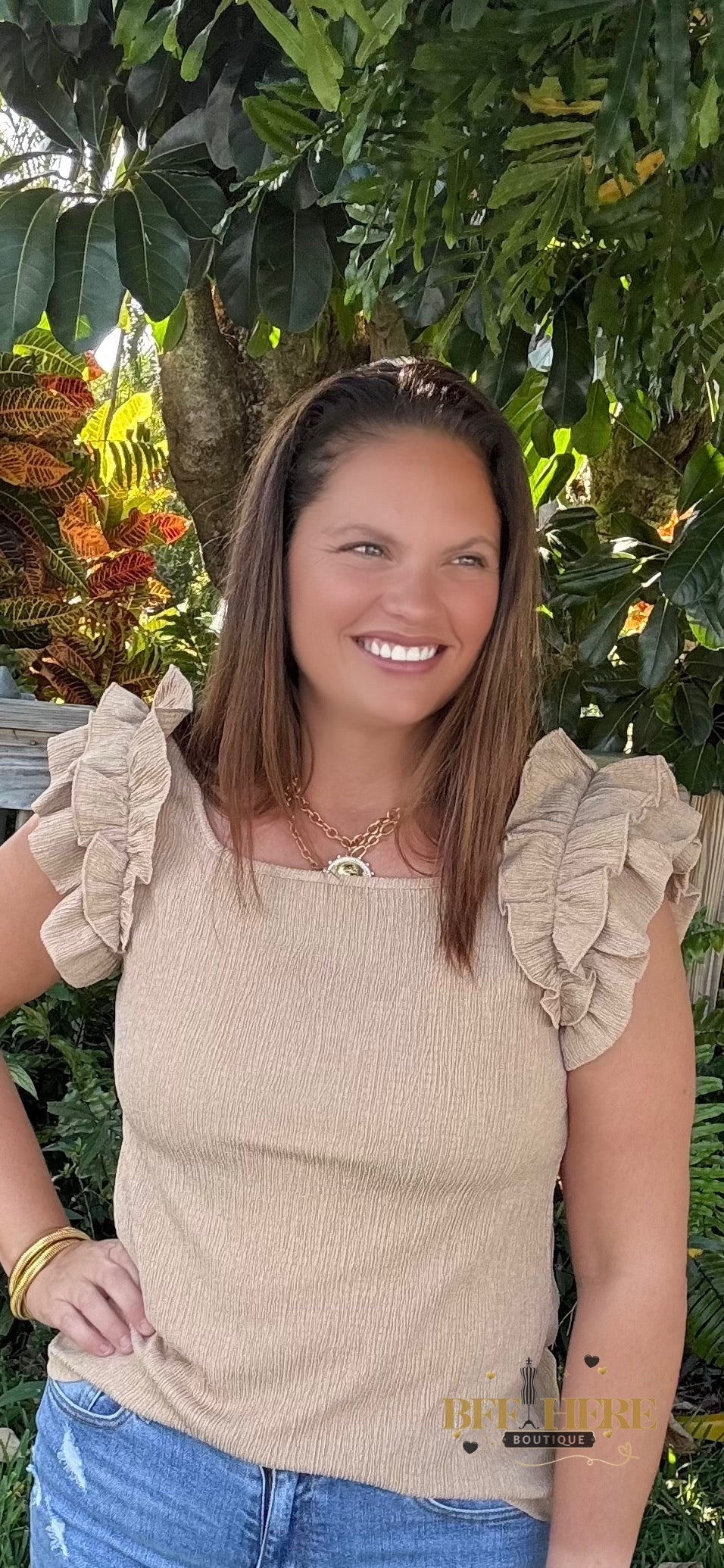 Ruffle Charm Textured Top - BFF Here