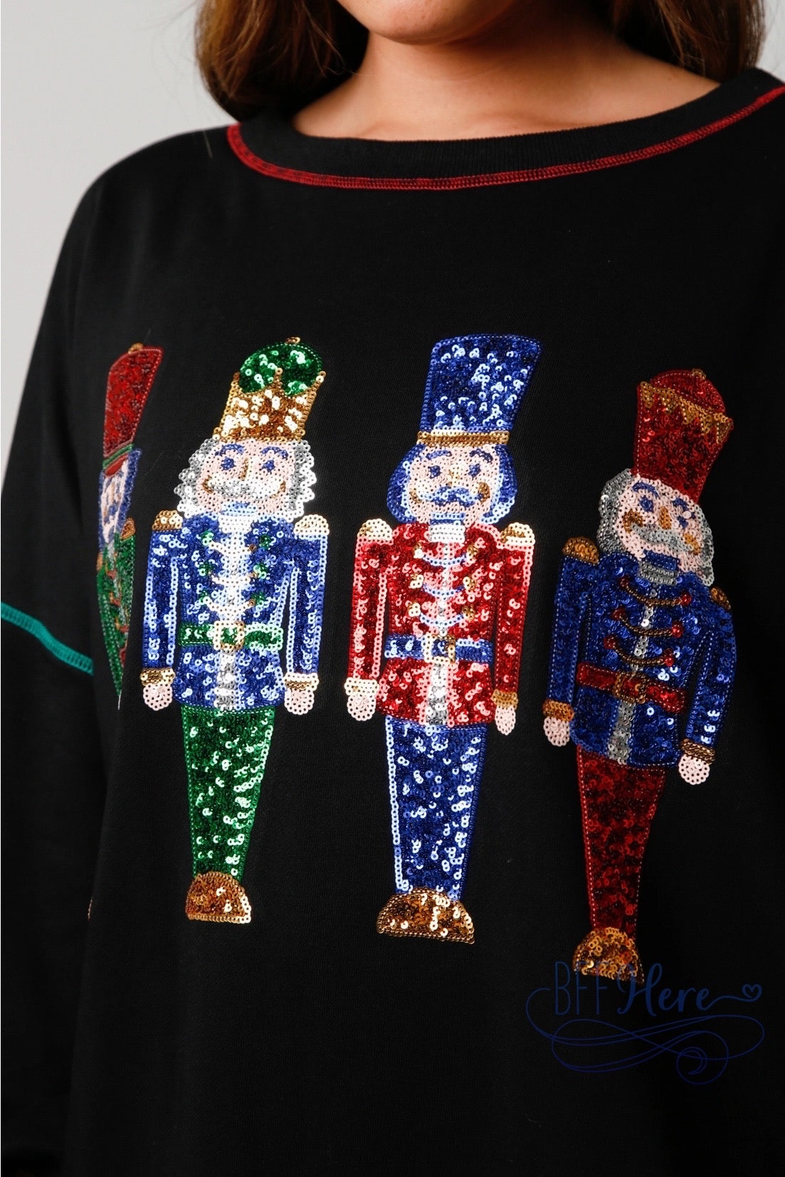 Sparkle in the Spotlight: Nutcracker Sequin Sweatshirt for Holiday Cheer / Choice of Color - BFF Here