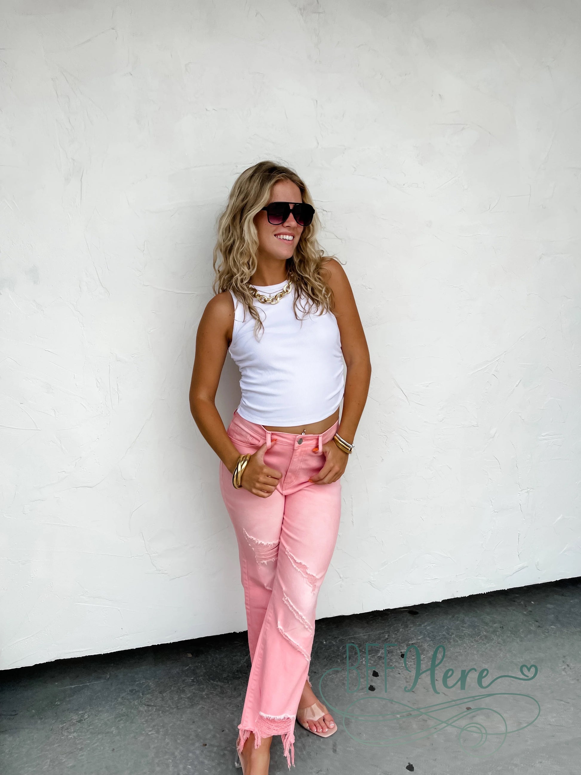 Pink Urban Distressed Crop Jeans by Blakeley - BFF Here