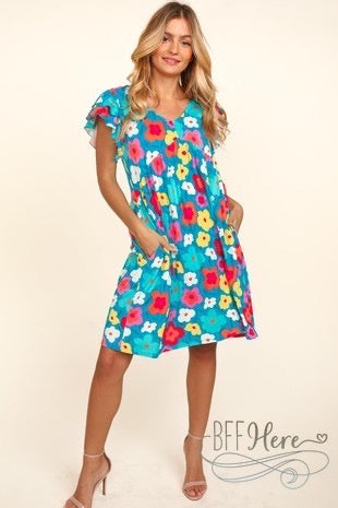 Garden Party: Vibrant Floral Flutter Dress - BFF Here