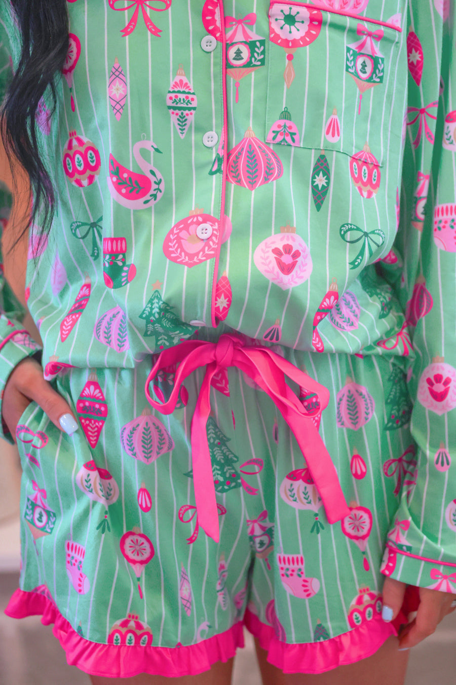 PREORDER: Decked in Ornaments Ruffle Pajama Set by Jess Lea (ETA September)